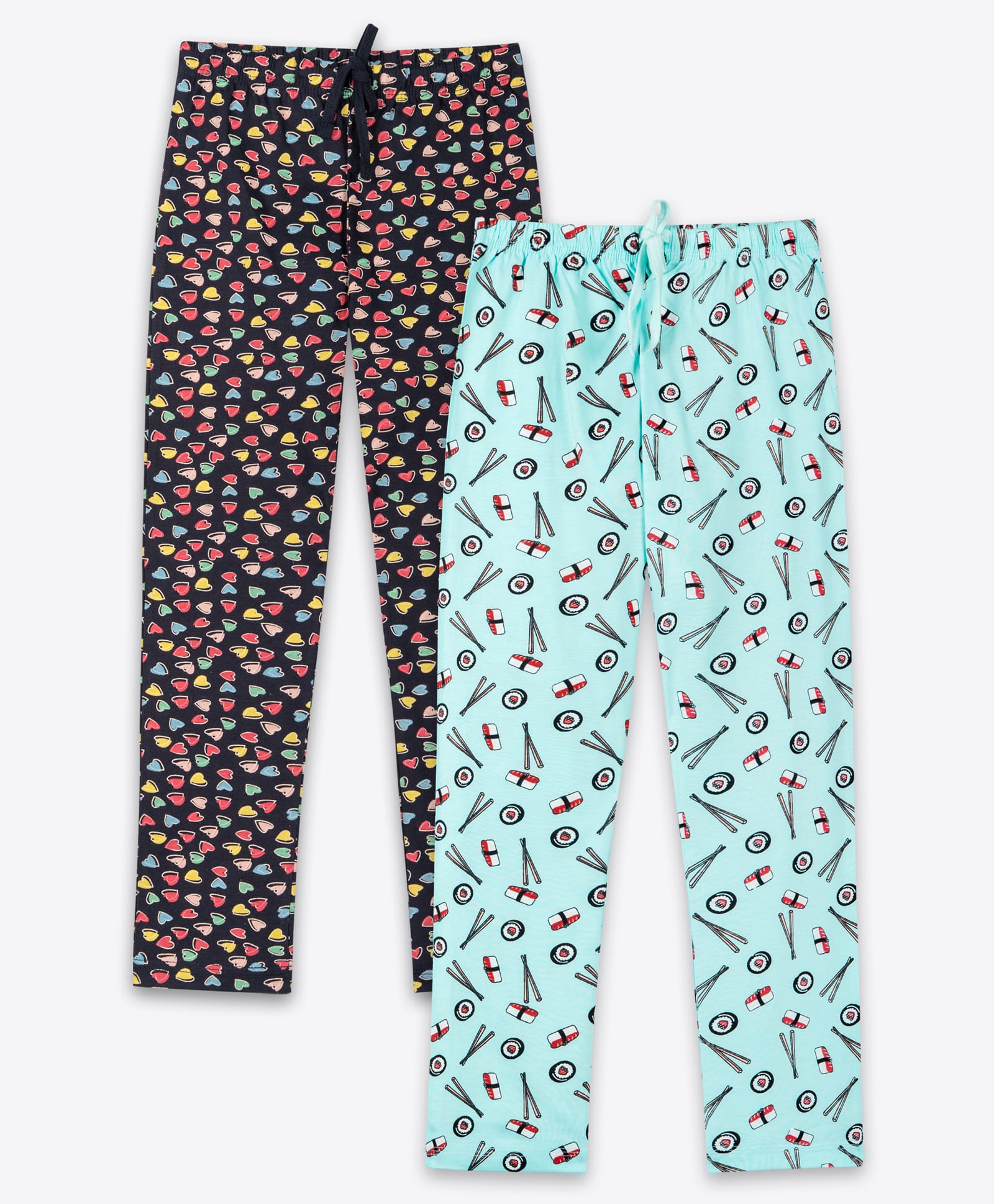 Ariel Cotton Knit Pack Of 2 Heart & Sushi Printed Pajamas - Yellow & Blue-picture-29