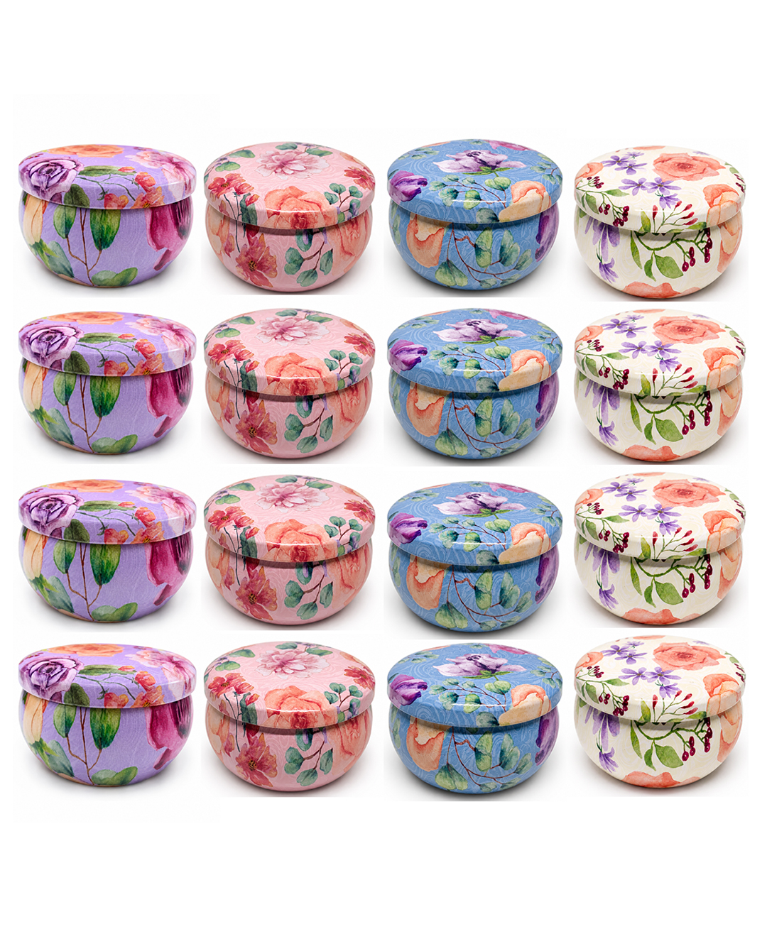 iKalaa Candle Tins with Lids 2.2oz Floral Candle Containers Candle Jars Metal Storage Box for Candle Making Kit DIY Arts Crafts Storage (Set Of 16 pcs)-image-18