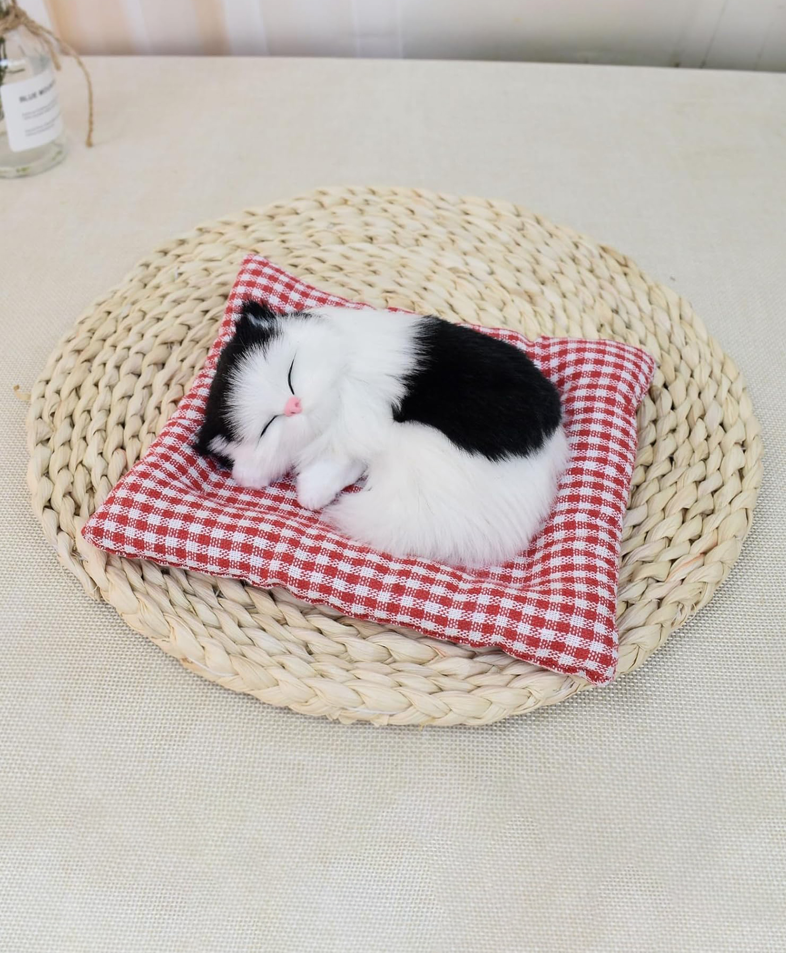 FunBlast Realistic Sleeping Cat Plush with Meow Sound Toy Pack of 1 (White Black)-image-42