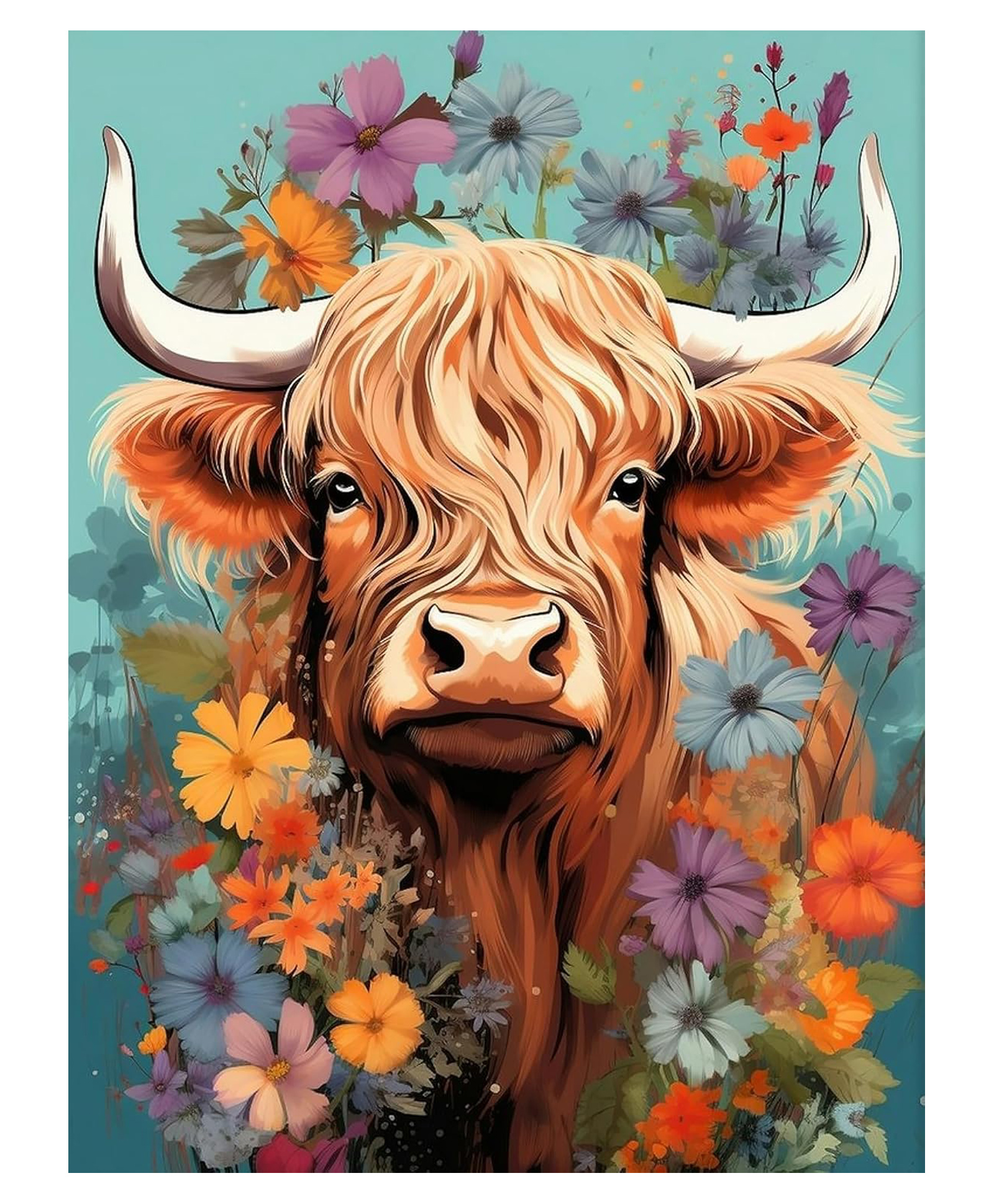 FunBlast Flower Cow Theme 5D Diamond Painting Kit for Decoration Set of 1 Kit (Multicolor)