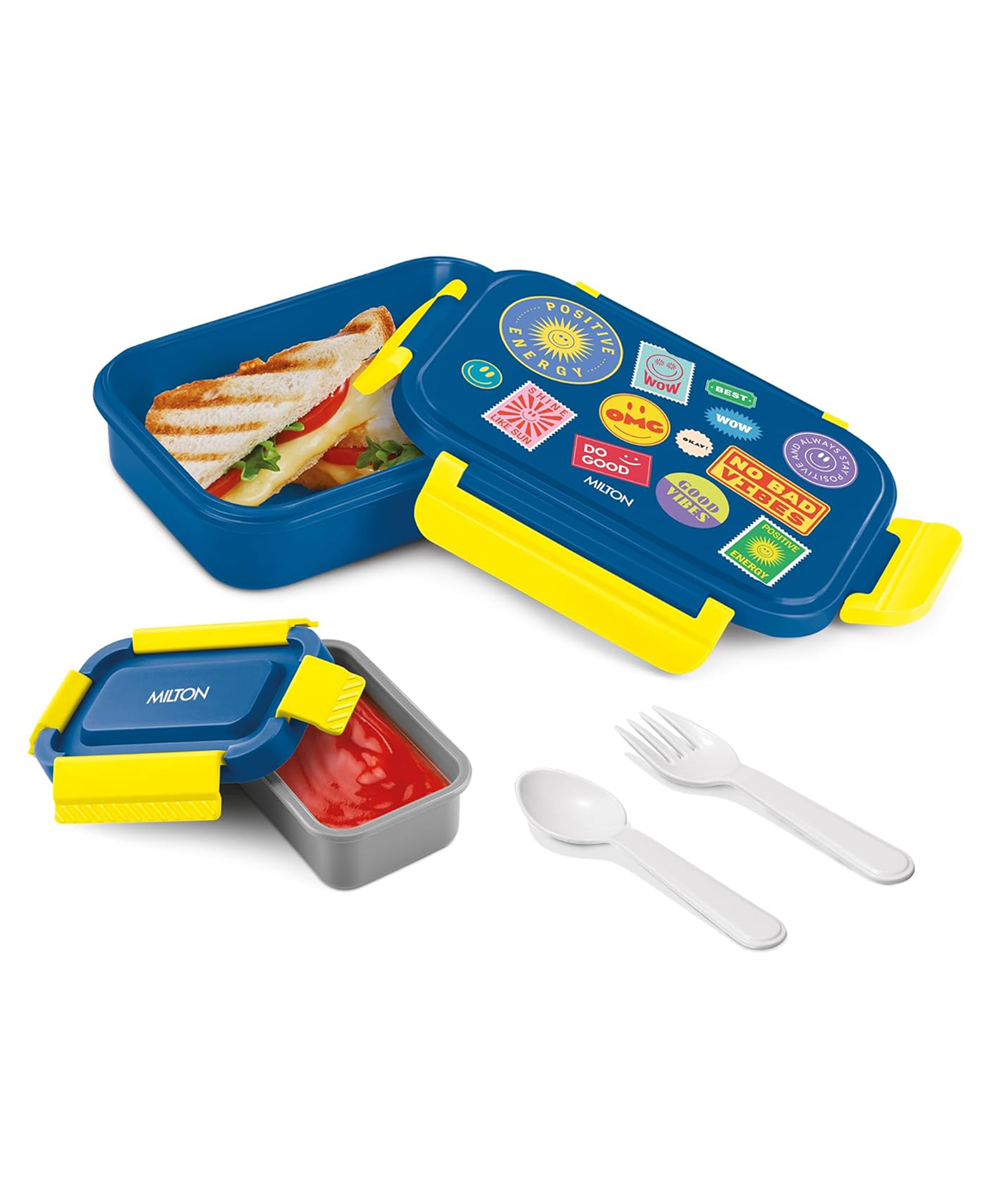Milton Big Candy Kids Tiffin Lunch Box Snack Box with Spoon & Fork 830 ml - Navy Blue-image-46