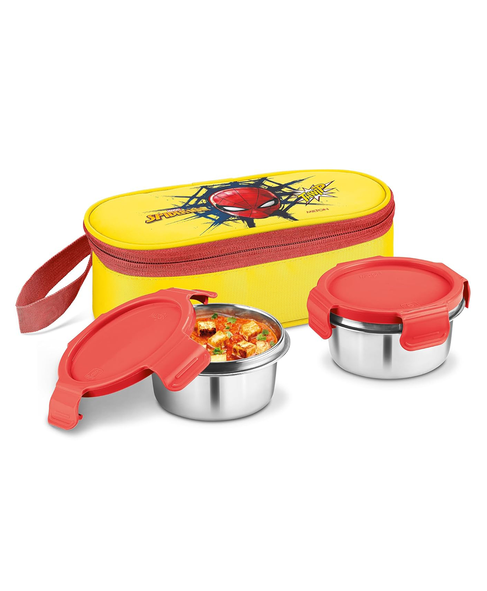 Milton Marvel Power Bite Tiffin Box for School with 2 Stainless Steel Container and Jacket | Leak-Proof, Food Grade, Odour Proof I Lunch Box for Kids Boys, Girls with Clip Lock Lid,320 ml each, Yellow-picture-6
