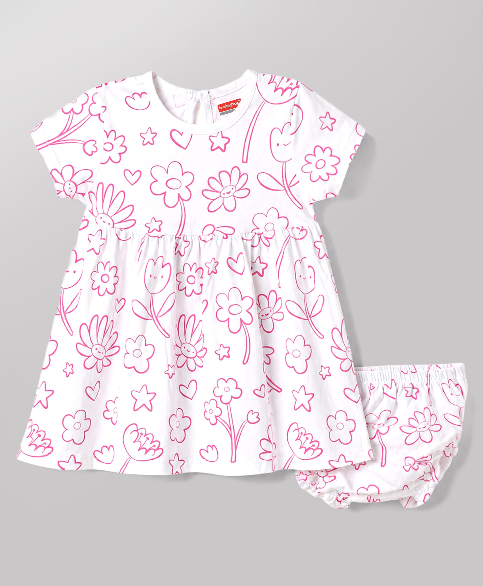 Babyhug Cotton Woven Frocks with Bloomer Half Sleeves Round NeckFloral Prints Pink 6-9 Months-image-46