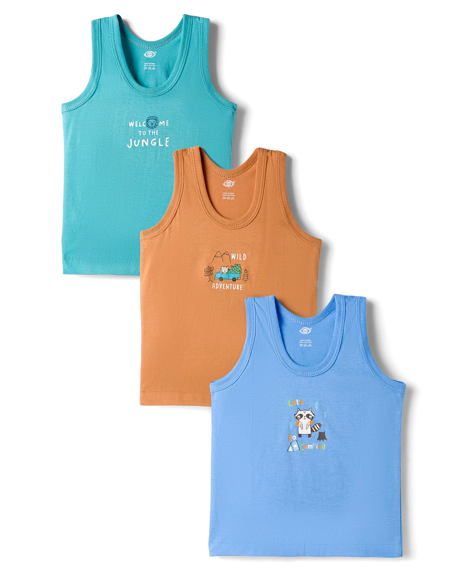 Zero Knit Sleeveless Vests Bear & Adventure Print Pack of 3 - Light Brown Green & Blue-picture-38