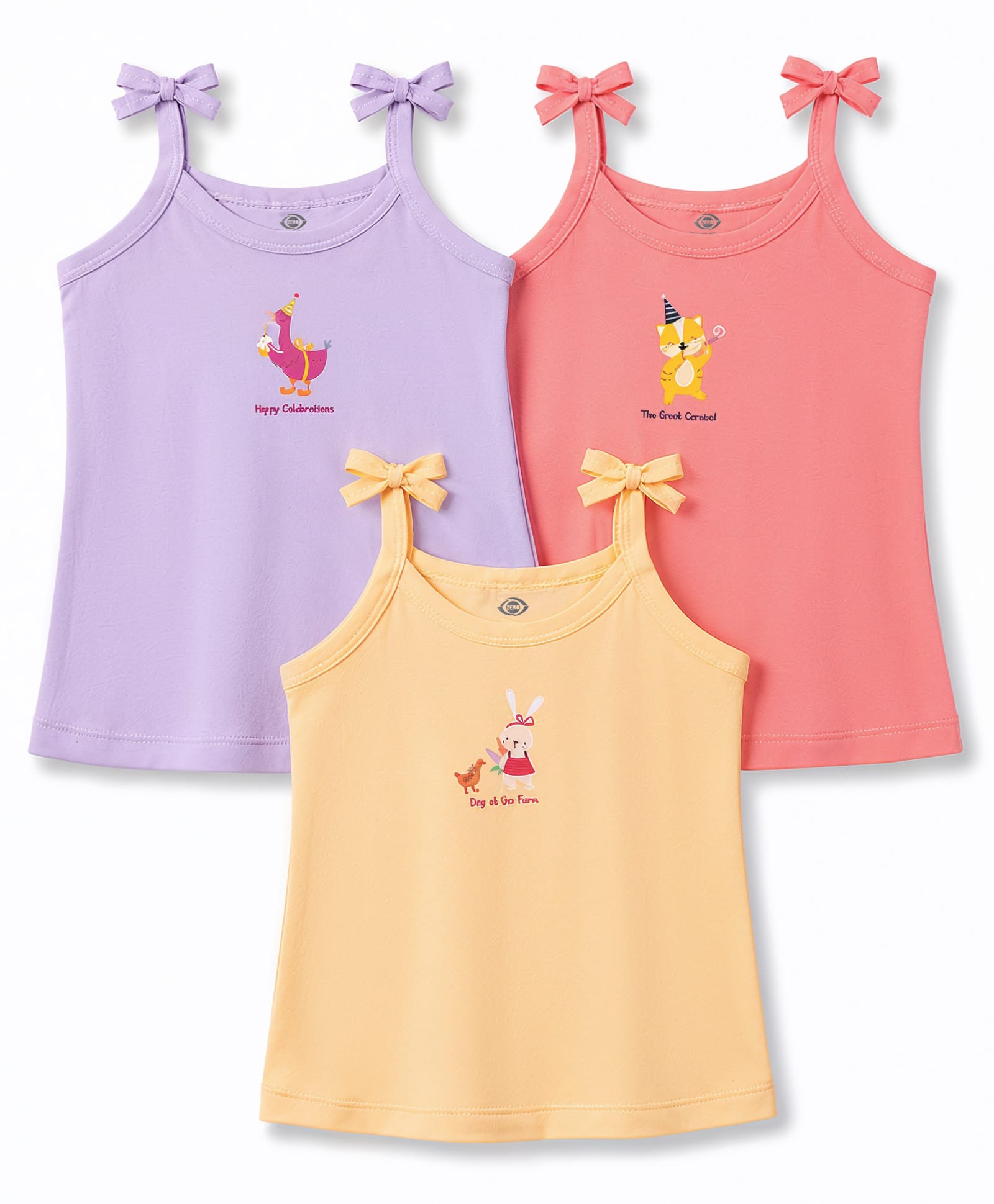 Zero Sinker Knit Sleeveless Animal Printed Slips Pack of 3 - Multicolor-picture-47