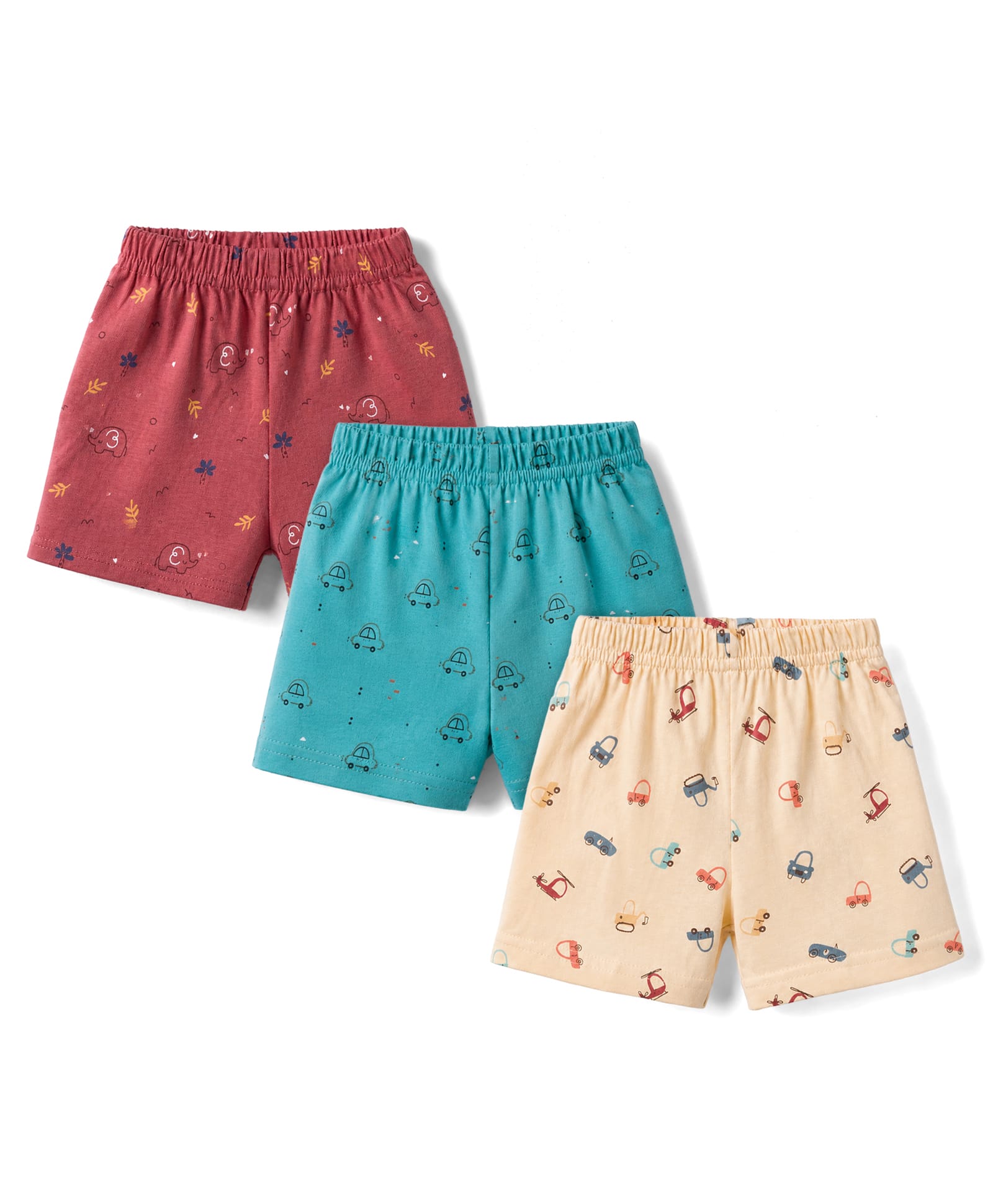 Zero Sinker Above Knee Length Car Printed Shorts Pack Of 3 - Multicolour-picture-11