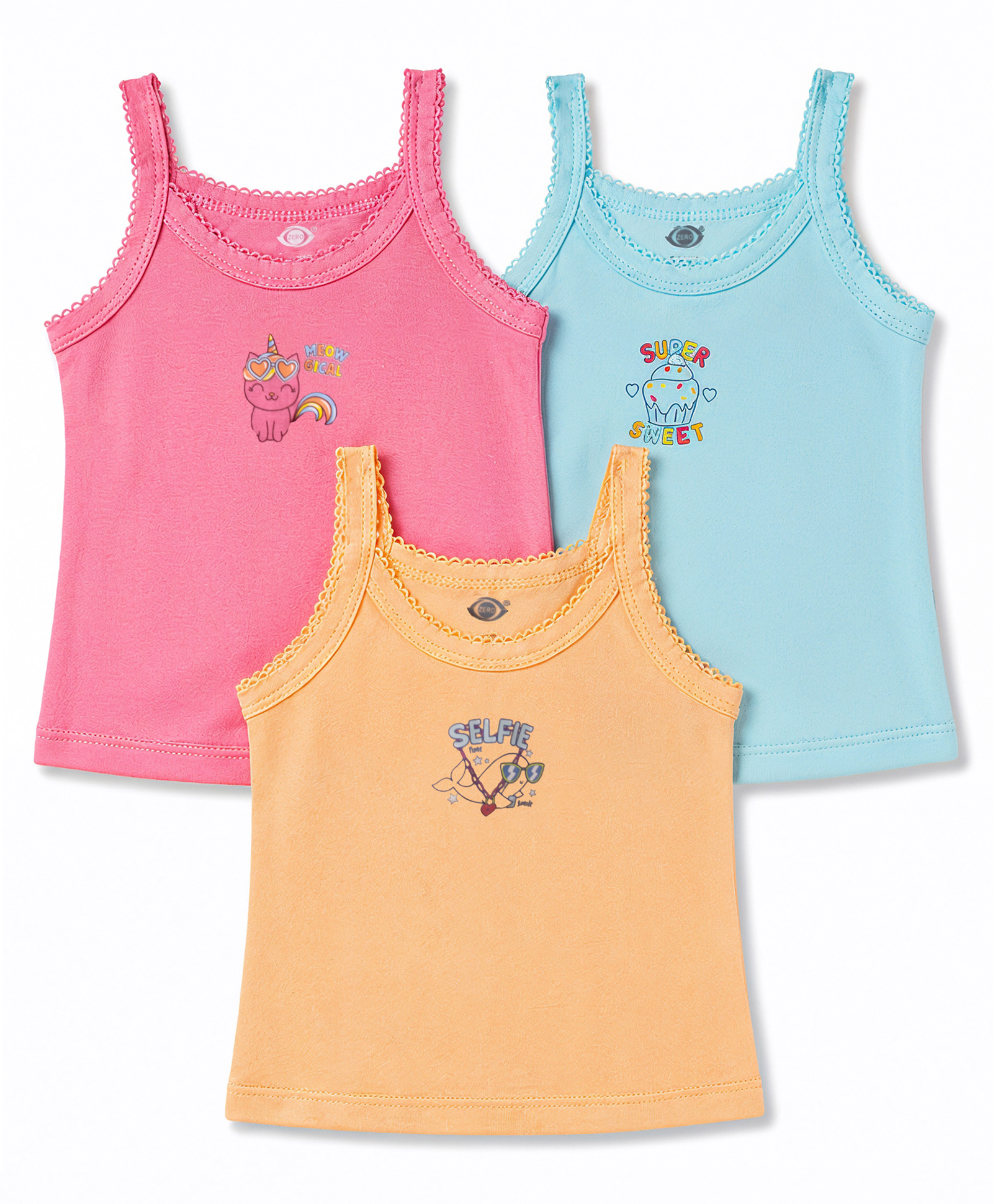Zero Sinker Knit Sleeveless Printed Slips Pack of 3 - Multicolor-picture-11