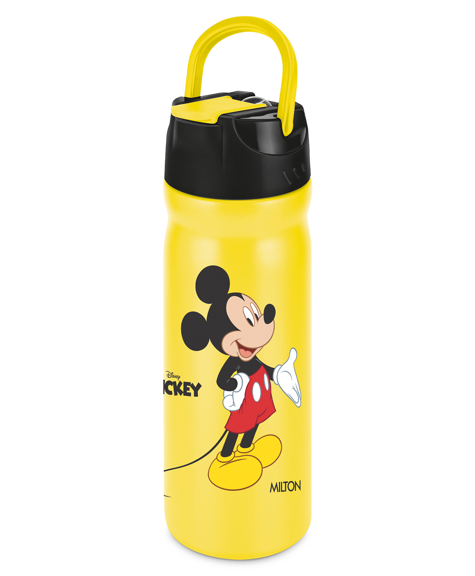 Milton Disney Max 600 Sipper Bottle Stainless Steel Water Bottle with Flip Spout Cover, Leak Proof Lid & Handle With Mickey Mouse Print Yellow - 500 ml
