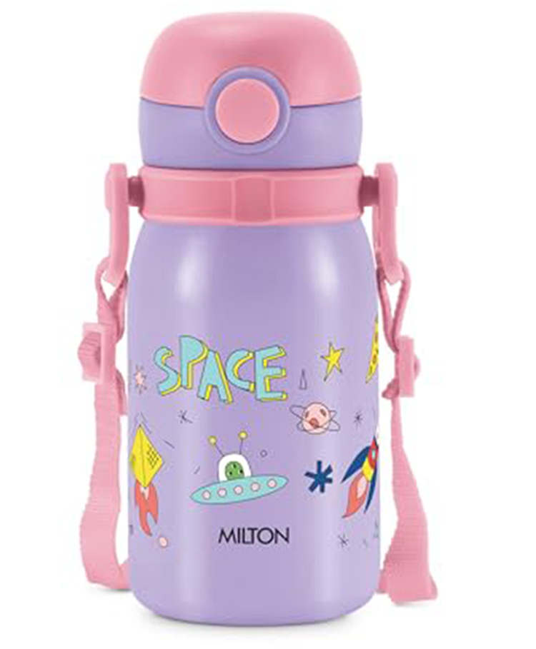 Milton Torque 450 Water Bottle Stainless Steel Sipper Bottle with Leak Proof Lid & 1 Year Warranty With Space Print 455 ml - Purple