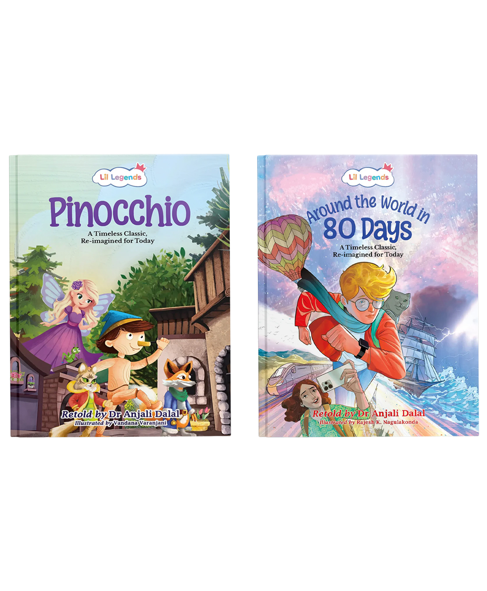 OSWAAL BOOKS Lil Legends Re-Imagined Classics: Illustrated Classic Story Books for Kids Pinocchio & Around the World in 80 Days (Set of 2)-image-36
