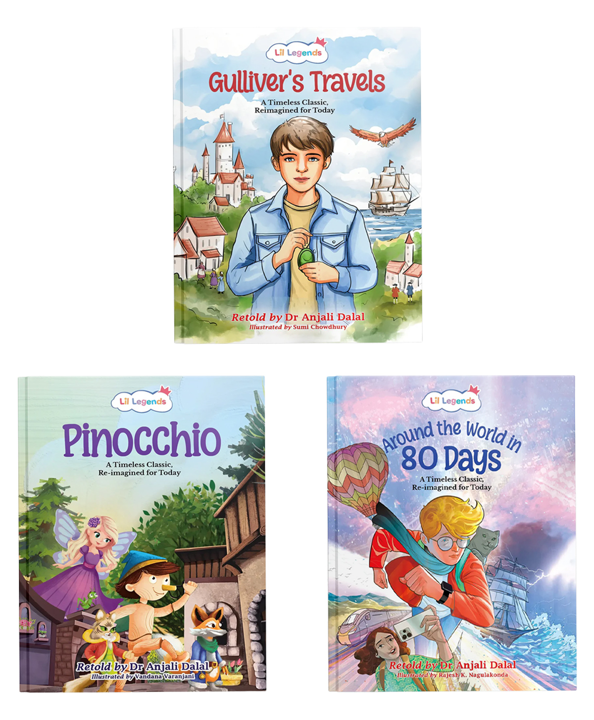 OSWAAL BOOKS Lil Legends Re-Imagined Classics: Illustrated Classic Story Books for Kids Pinocchio, Gulliver's Travels & Around the World in 80 Days (Set of 3)-image-38