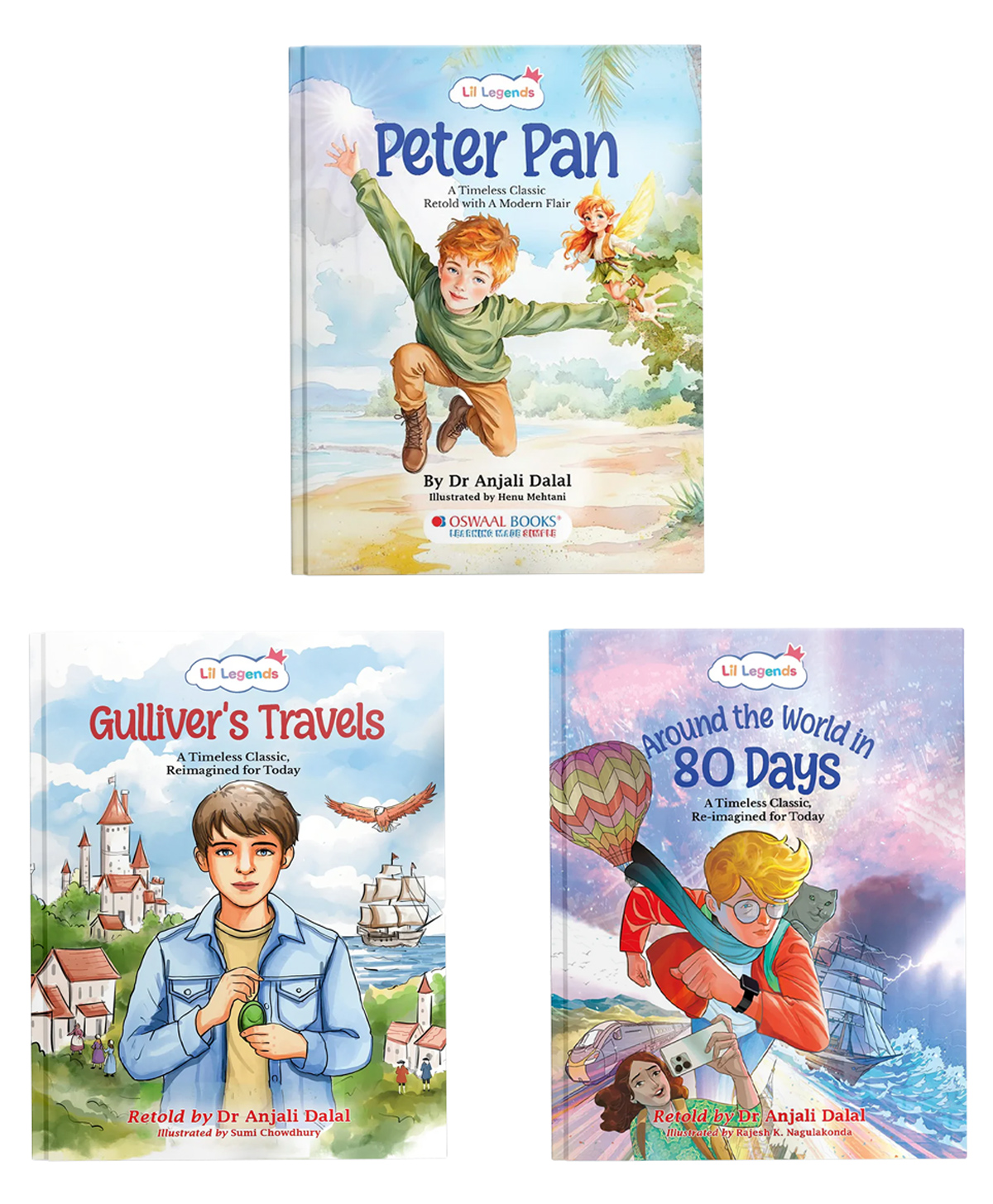 OSWAAL BOOKS Lil Legends Re-Imagined Classics: Illustrated Classic Story Books for Kids Peter Pan, Gulliver's Travels & Around the World in 80 Days (Set of 3)-picture-13