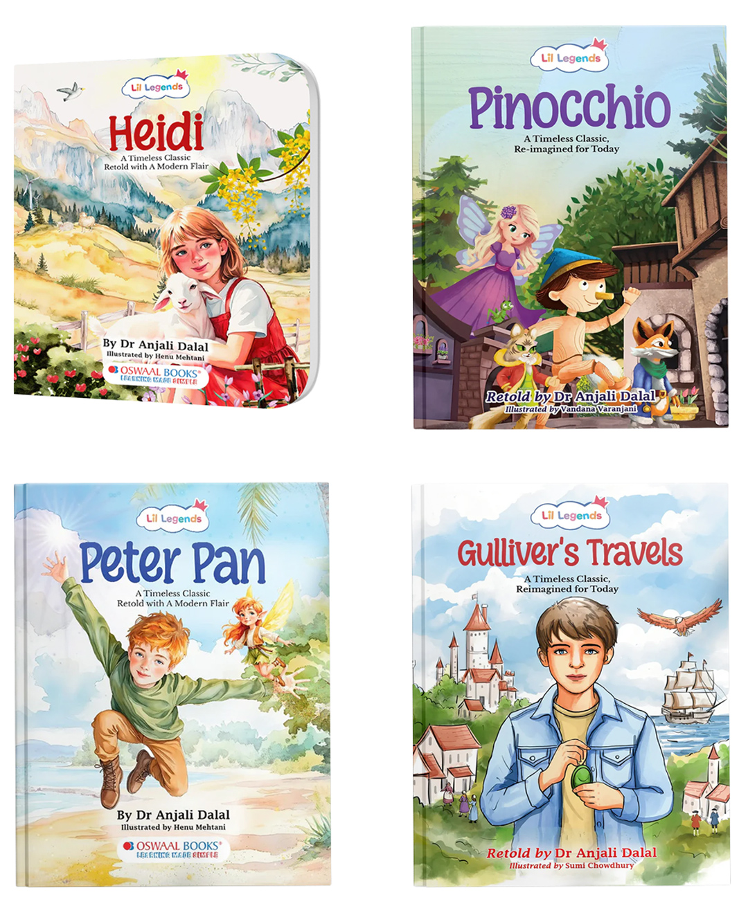 OSWAAL BOOKS Lil Legends Re-Imagined Classics: Illustrated Classic Story Books for Kids Heidi, Pinocchio, Peter Pan & Gulliver's Travels (Set of 4)-picture-11