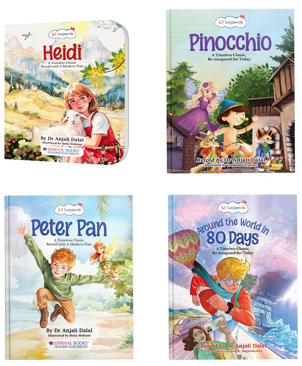 OSWAAL BOOKS Lil Legends Re-Imagined Classics: Illustrated Classic Story Books for Kids Heidi, Pinocchio, Peter Pan & Around the World in 80 Days (Set of 4)-image-47