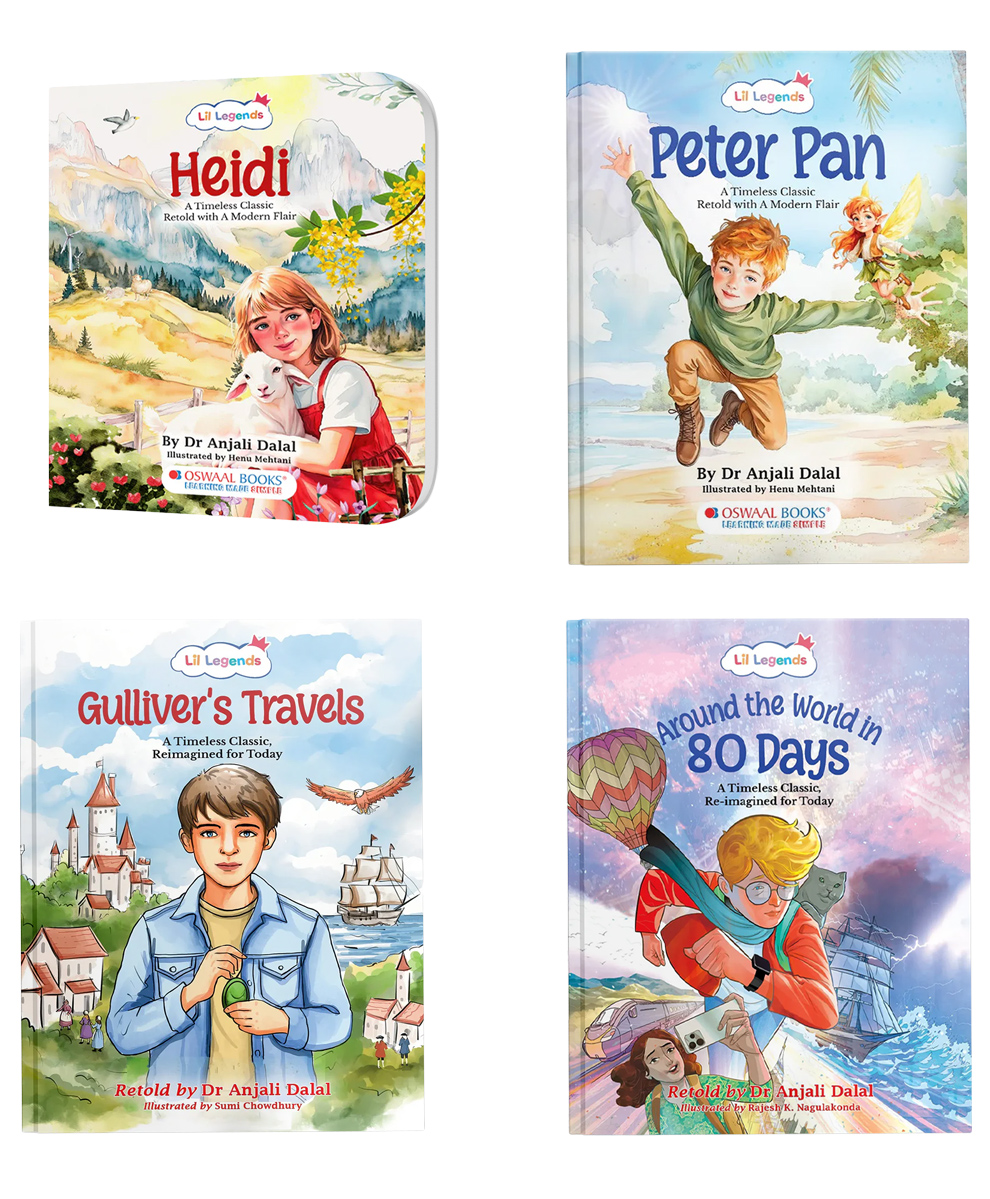 OSWAAL BOOKS Lil Legends Re-Imagined Classics: Illustrated Classic Story Books for Kids Heidi, Peter Pan, Gulliver's Travels & Around the World in 80 Days (Set of 4)-picture-26