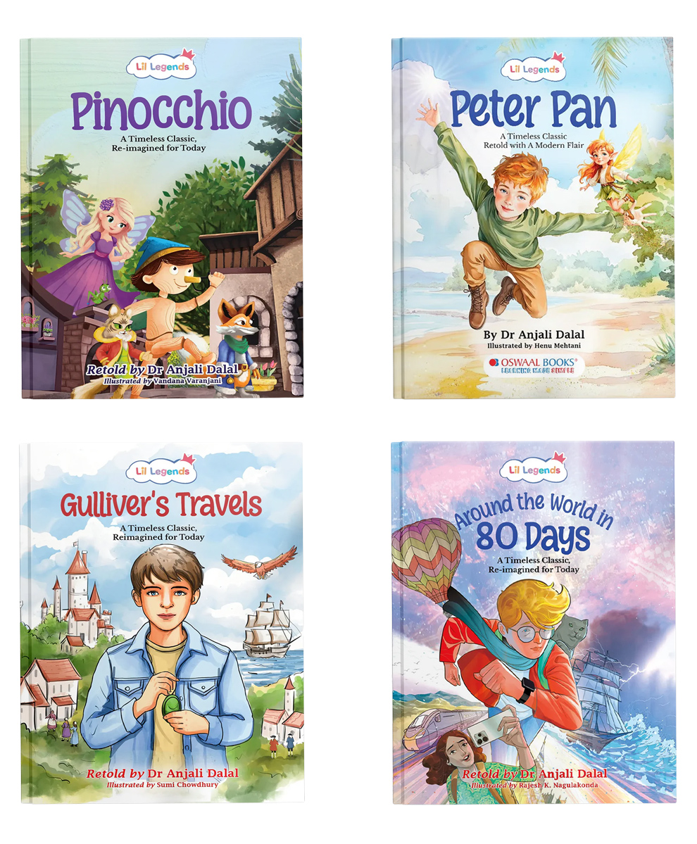OSWAAL BOOKS Lil Legends Re-Imagined Classics: Illustrated Classic Story Books for Kids Pinocchio, Peter Pan, Gulliver's Travels & Around the World in 80 Days (Set of 4)-image-39