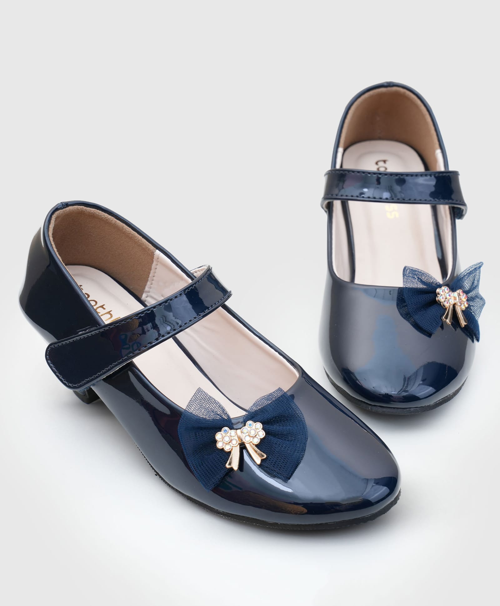 Toothless Bow Applique Detailed Velcro Closure Mary Jane Ballerinas - Blue-image-13