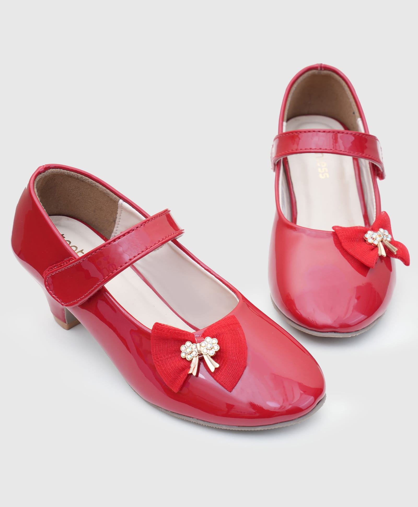 Toothless Bow Applique Detailed Velcro Closure Mary Jane Ballerinas - Red
