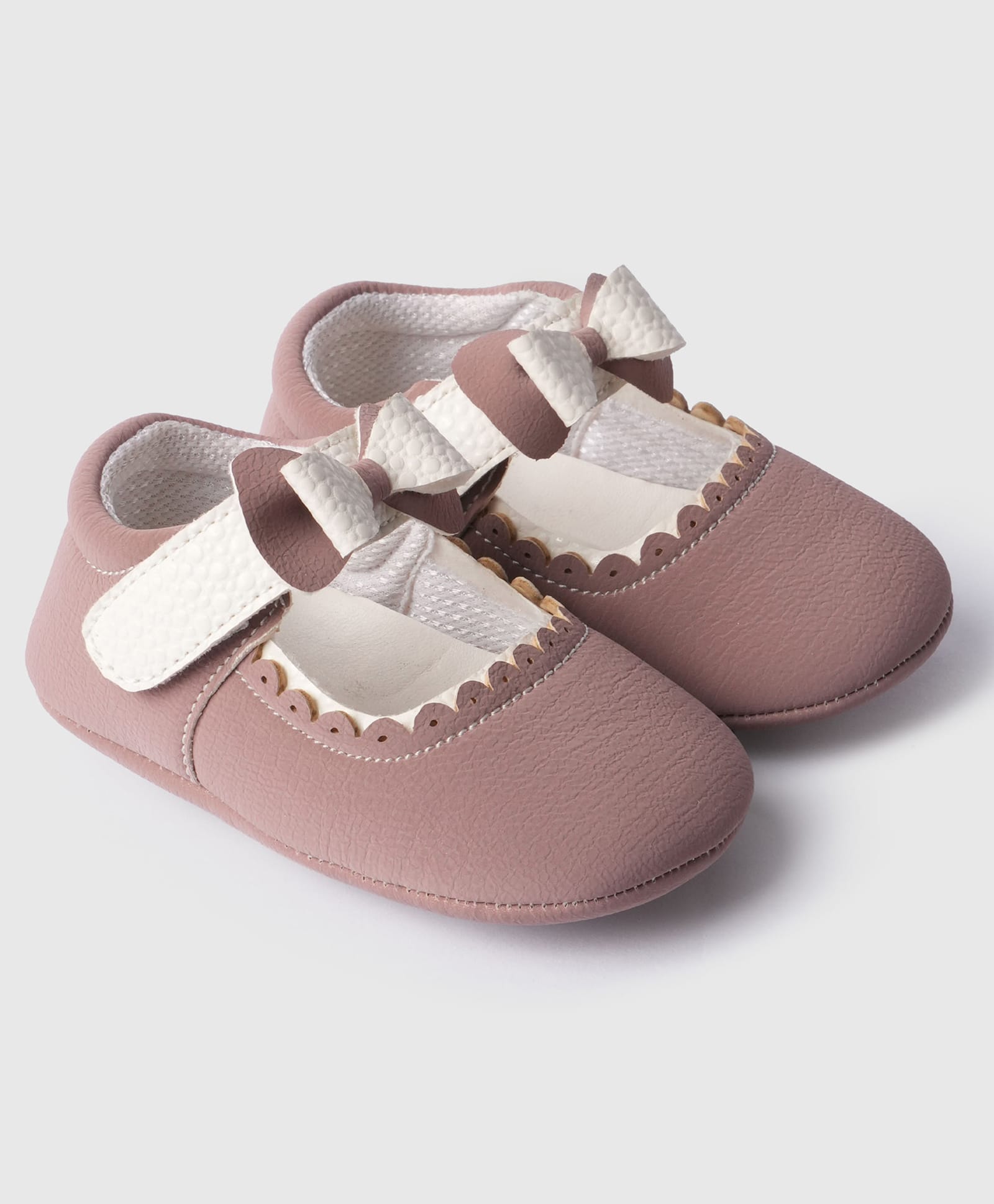 Toothless Bow Applique Detailed Velcro Closure Mary Jane Ballerinas - Nude Pink
