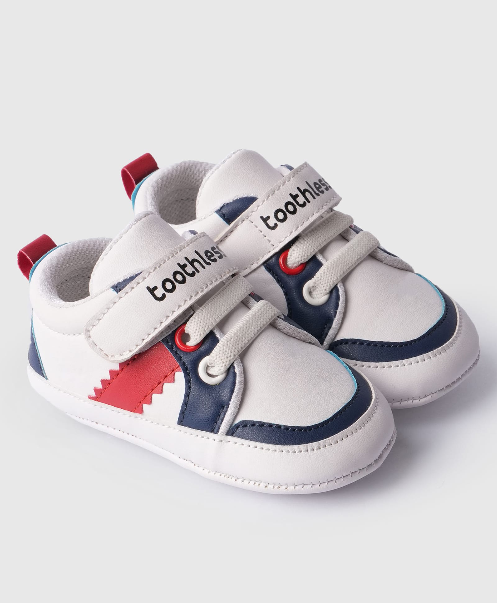 Toothless Colour Blocked Velcro Closure Booties - White