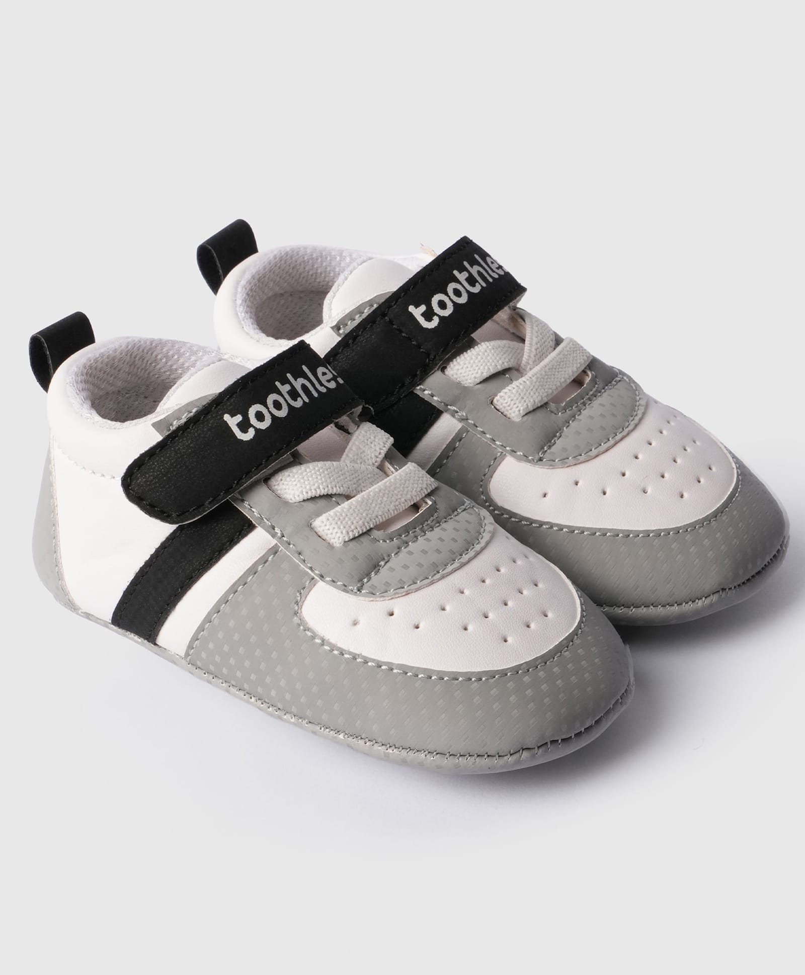 Toothless Colour Blocked Velcro Closure Booties - Grey & White-image-23