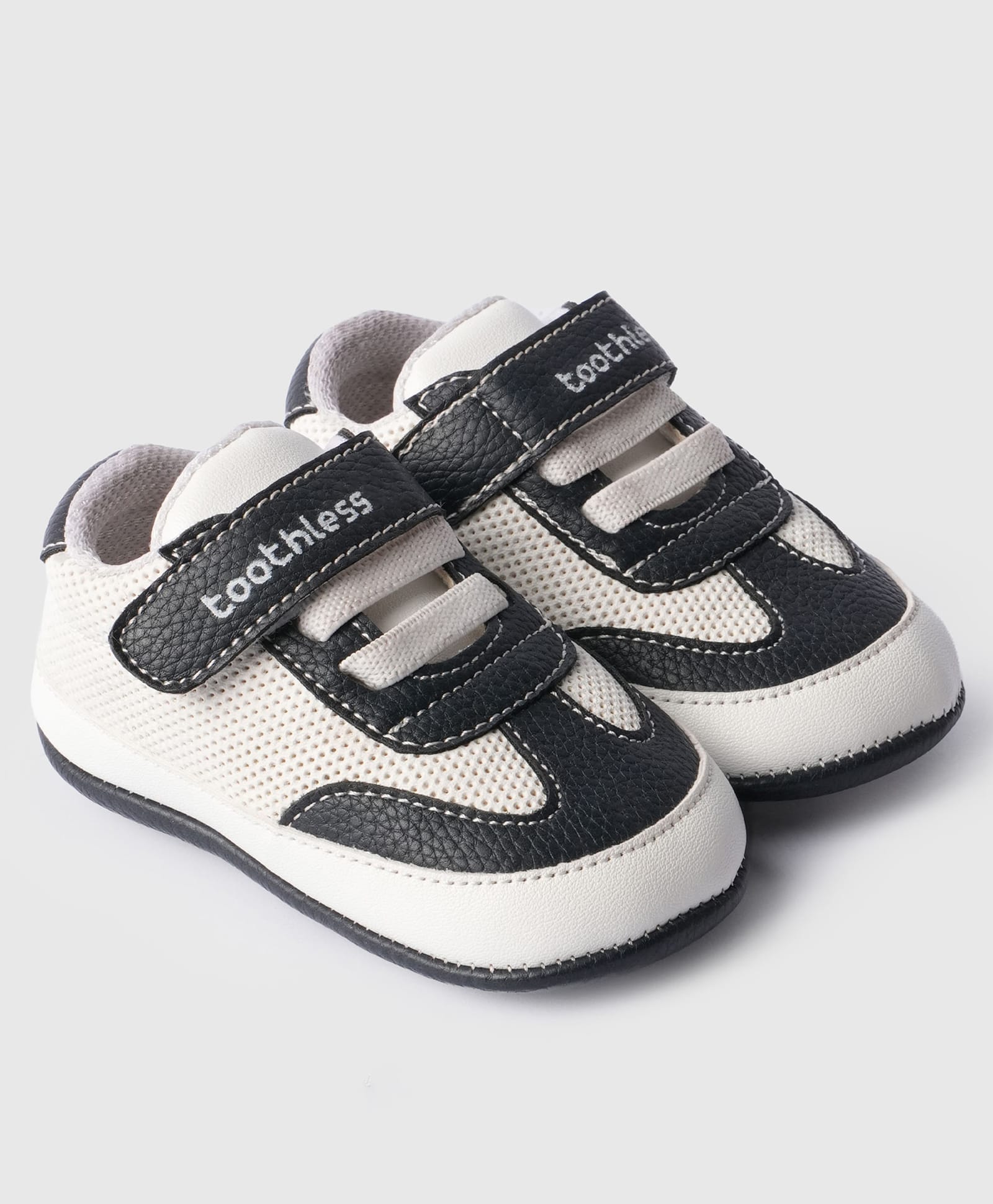 Toothless Mesh Detailed Colour Blocked Velcro Closure Booties - White-picture-16