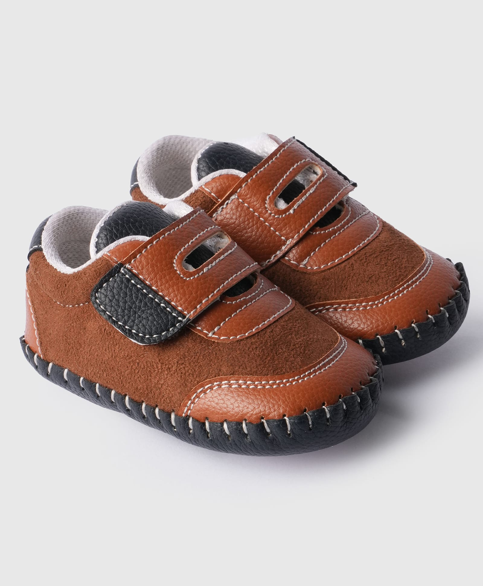 Toothless Colour Blocked Velcro Closure Booties - Brown-image-37