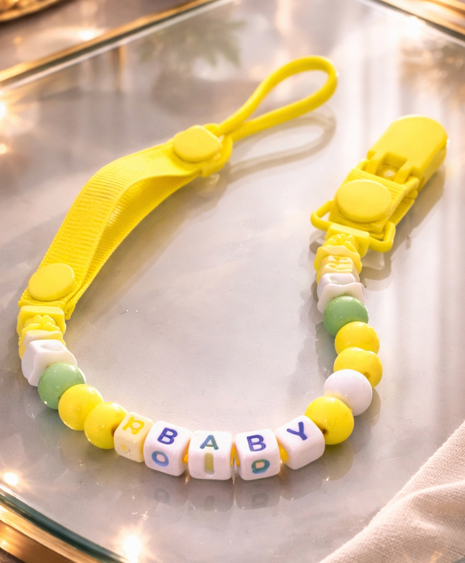Badal Kidz Baby Pacifier Clip with Beads,BPA Free- Yellow-picture-21