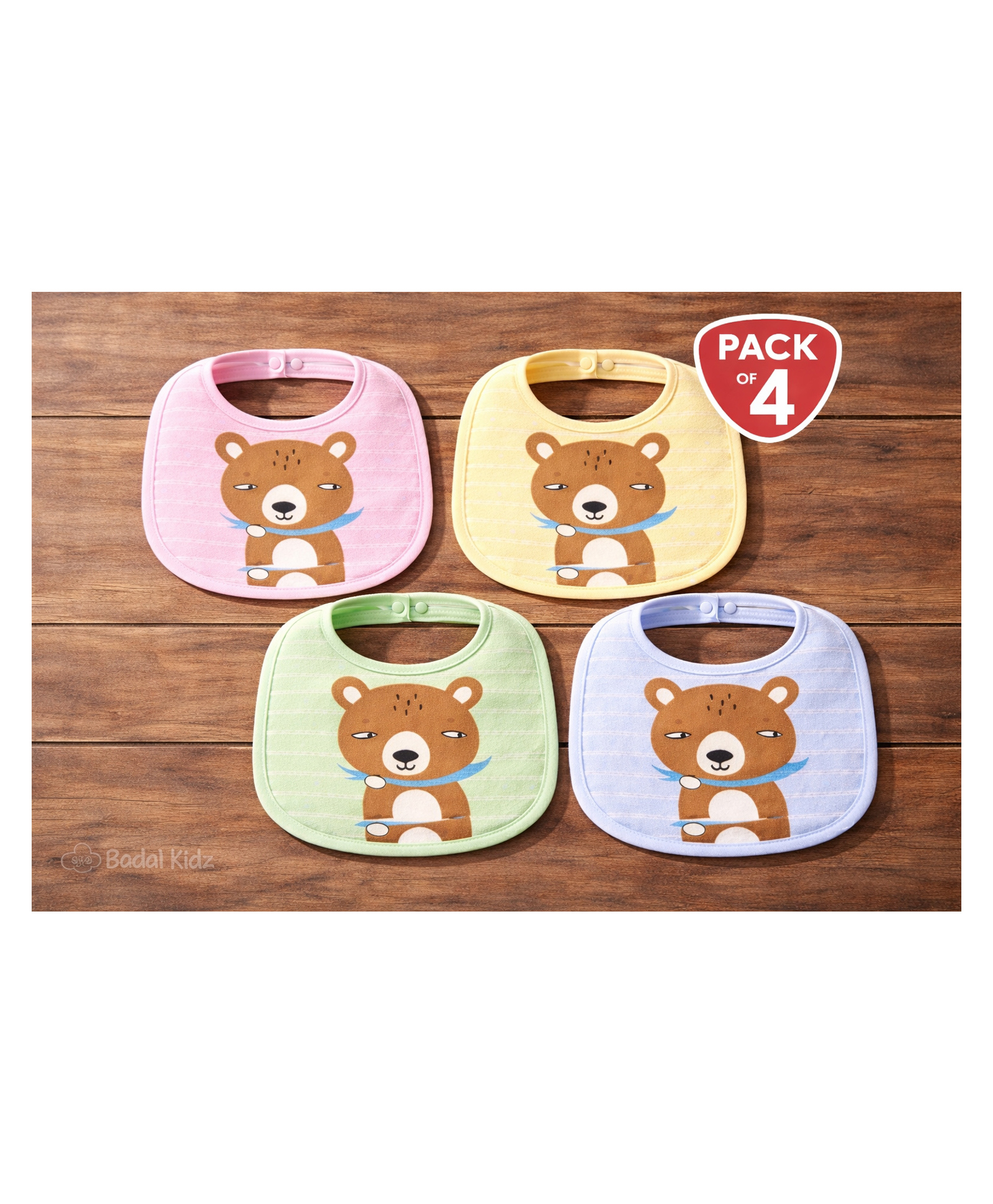 Badal Kidz Baby Cotton Printed Feeding Snap Button Aprons Bibs Everyday Use (Pack of 4)-image-43