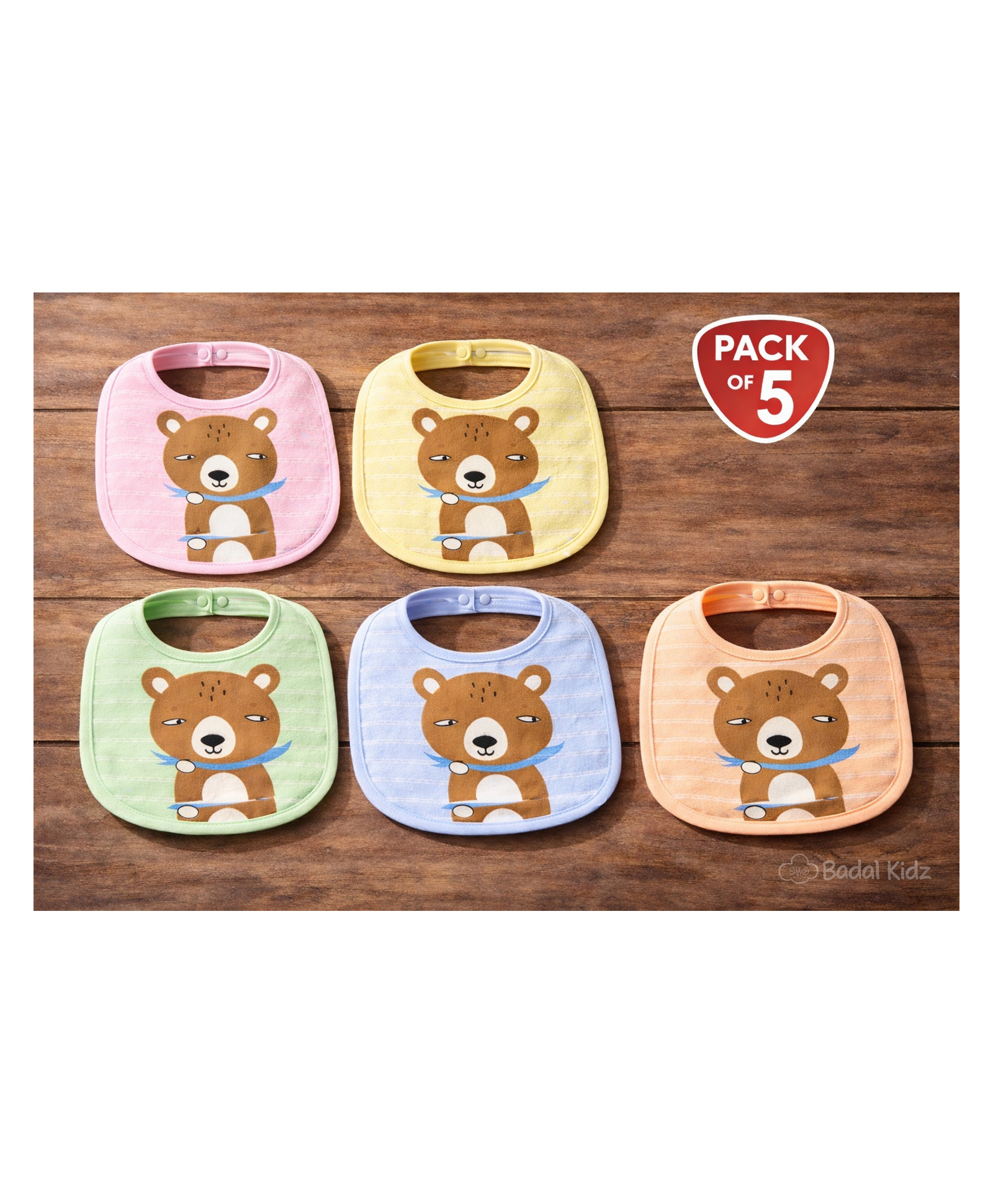 Badal Kidz Baby Cotton Printed Feeding Snap Button Aprons Bibs Everyday Use (Pack of 5)-image-12