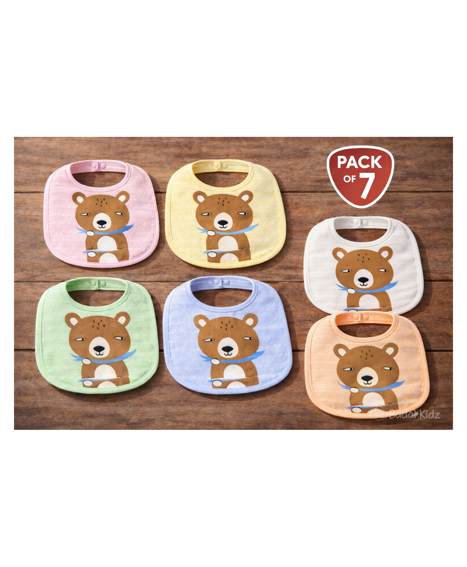 Badal Kidz Baby Cotton Printed Feeding Snap Button Aprons Bibs Everyday Use (Pack of 7)-image-46