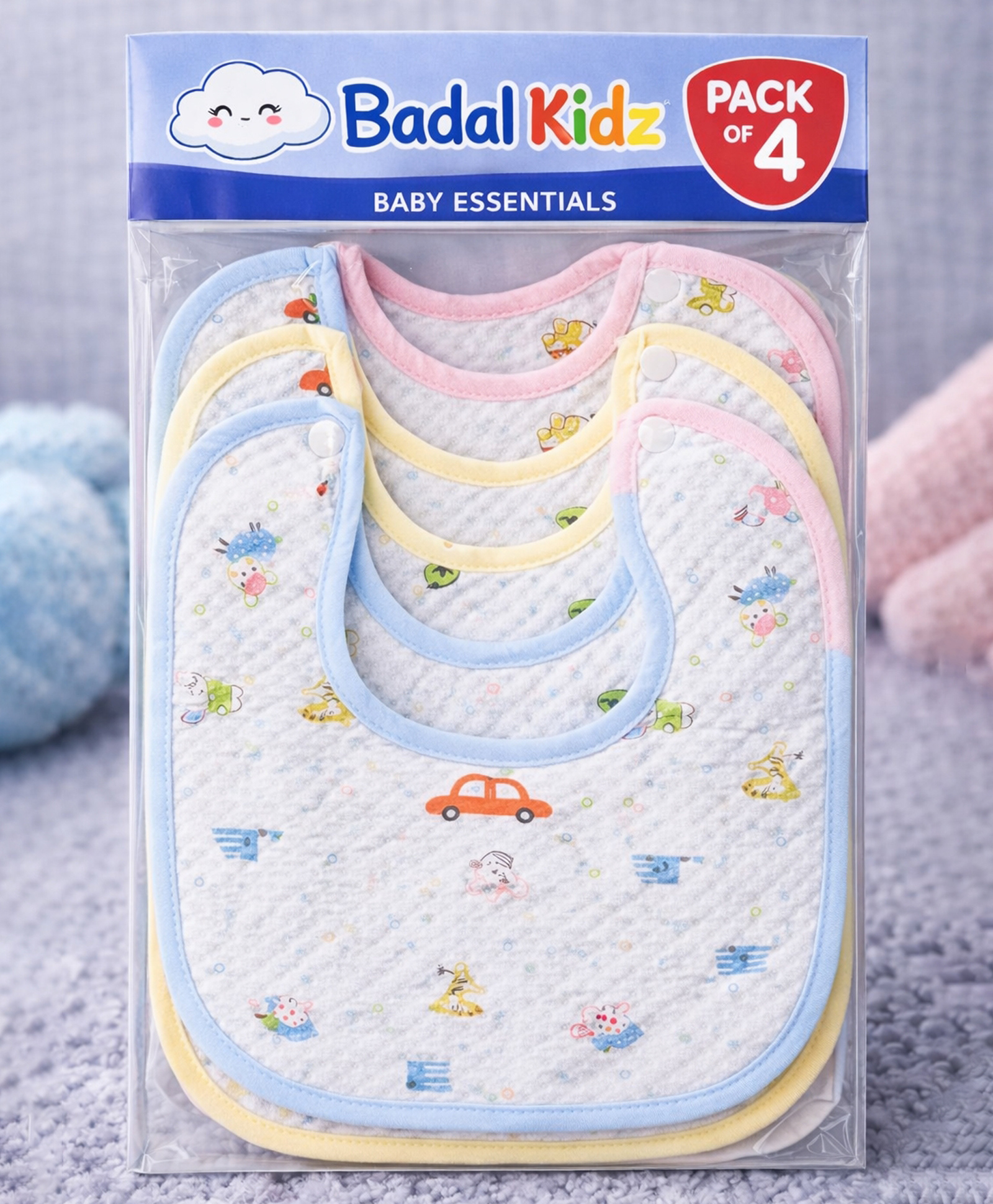 Badal Kidz Baby Cotton Printed Feeding Snap Button Aprons Bibs Everyday Use (Pack of 4)-image-42