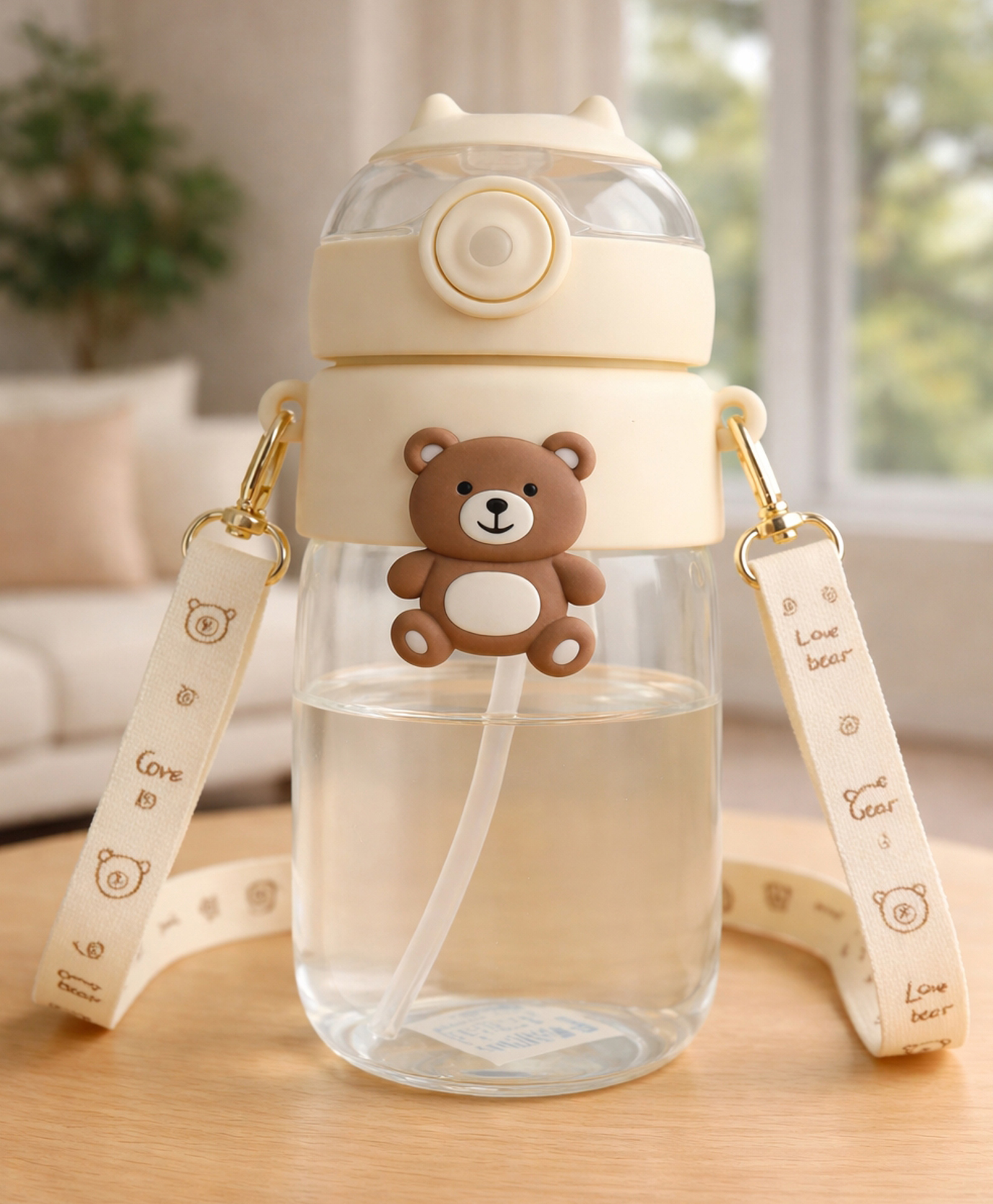 Badal Kidz Water Bottle Sipper with Bear Design Adjustable Shoulder Strap, Clear BPA Free Plastic Sipper- 850 ml - Pink-image-14