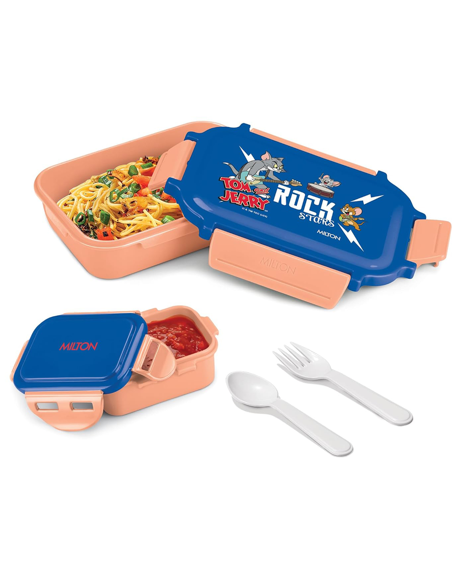 Milton Sherry Tiffin Lunch Box with Leak-Proof Inner Container, BPA Free Food Grade Snack Box 520 ml With Tom & Jerry Print - Peach-picture-11
