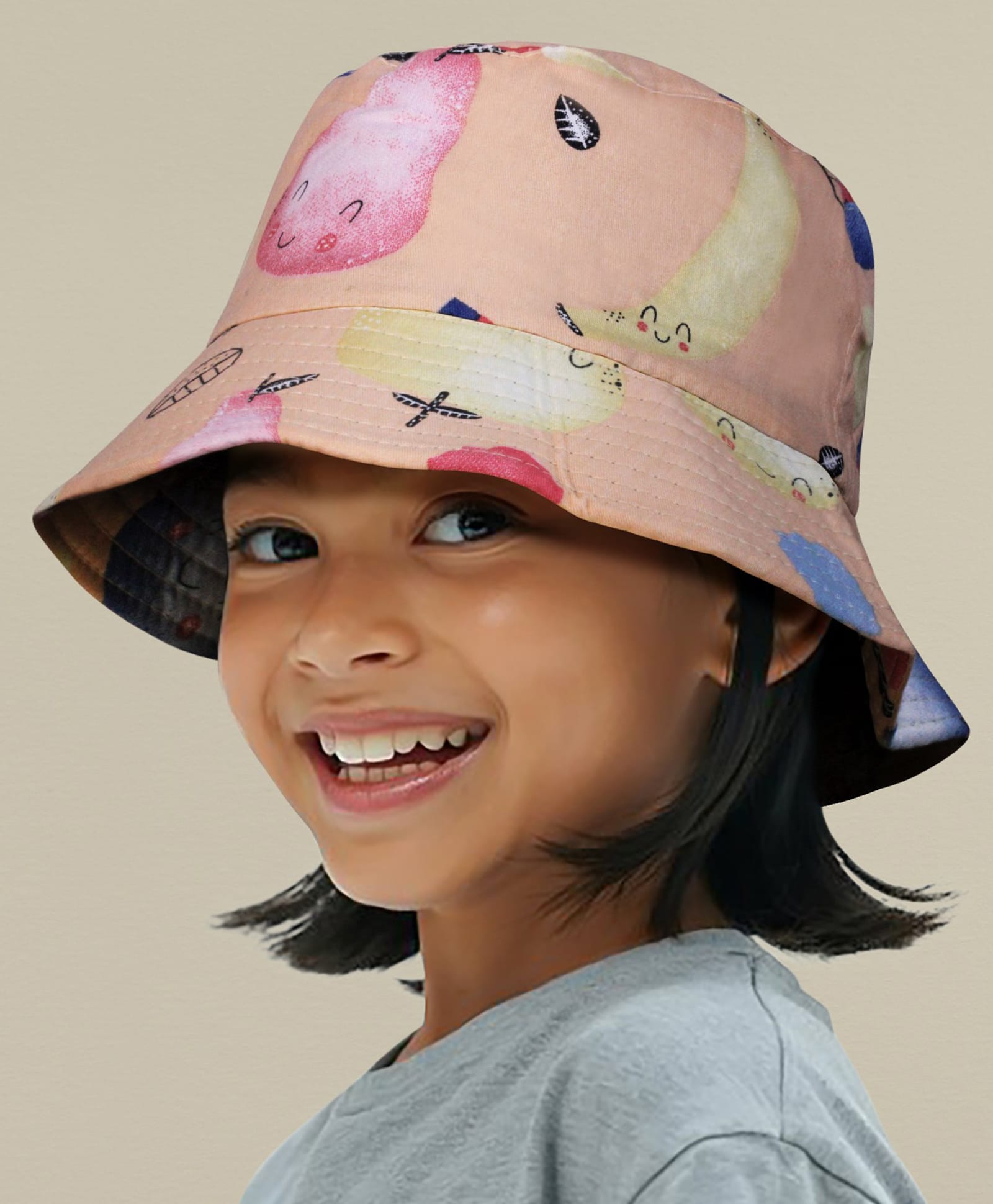 Vritraz Cotton Woven Fruits Printed Bucket Hat - Orange -Circumference - 52-56 Cms-image-45