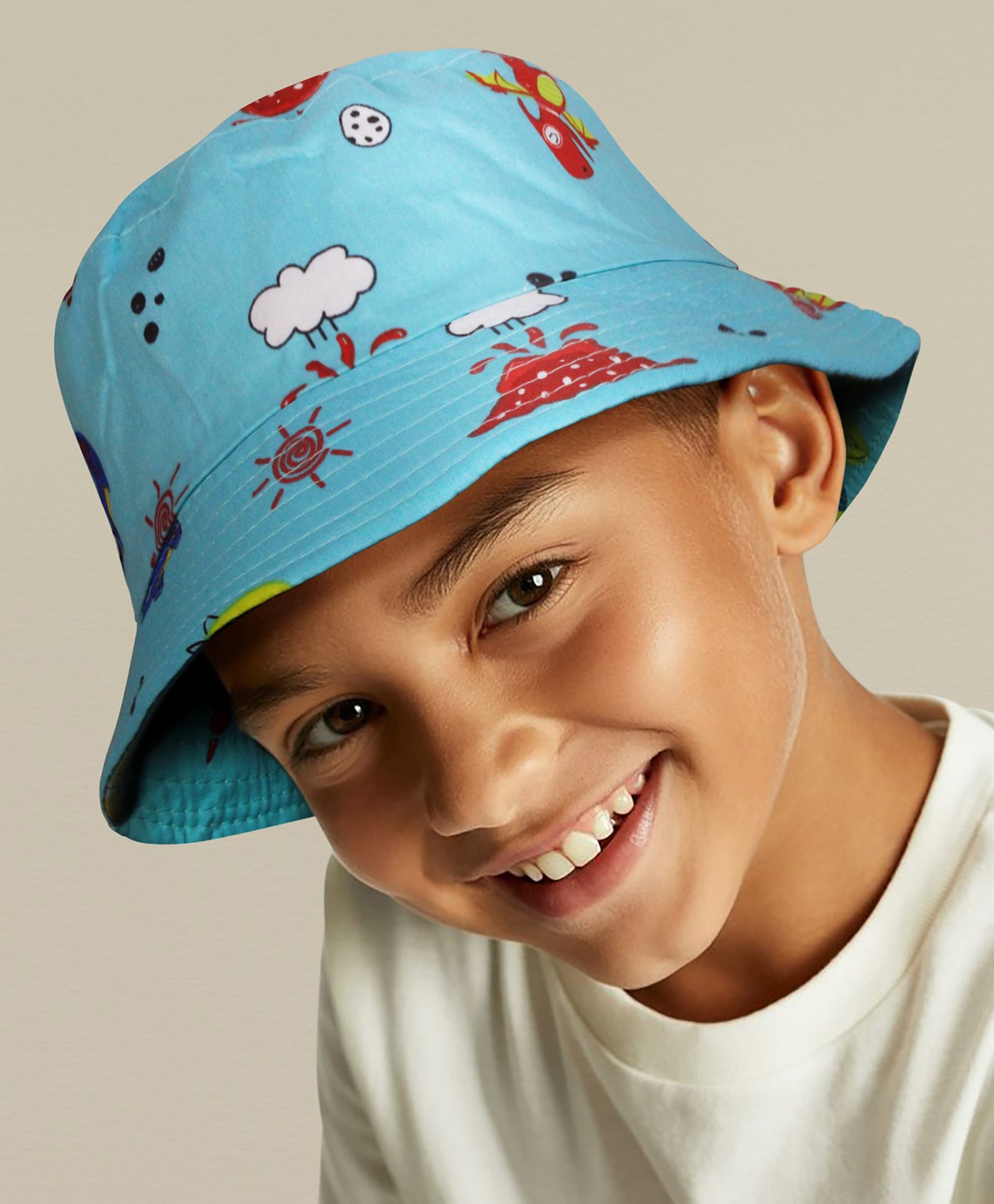 Vritraz Cotton Woven Dragon Printed Bucket Hat - Turquoise - Circumference - 52-56 Cms-image-47