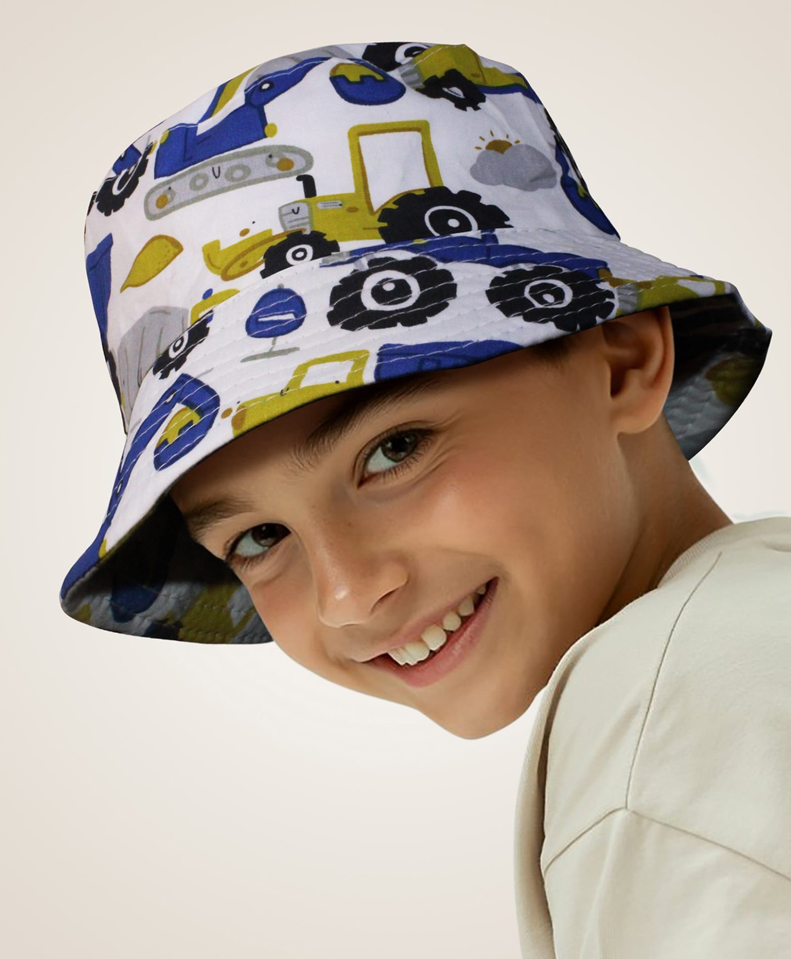 Vritraz Cotton Woven Construction Tractor Printed Bucket Hat - Blue - Circumference - 52-56 Cm-image-26