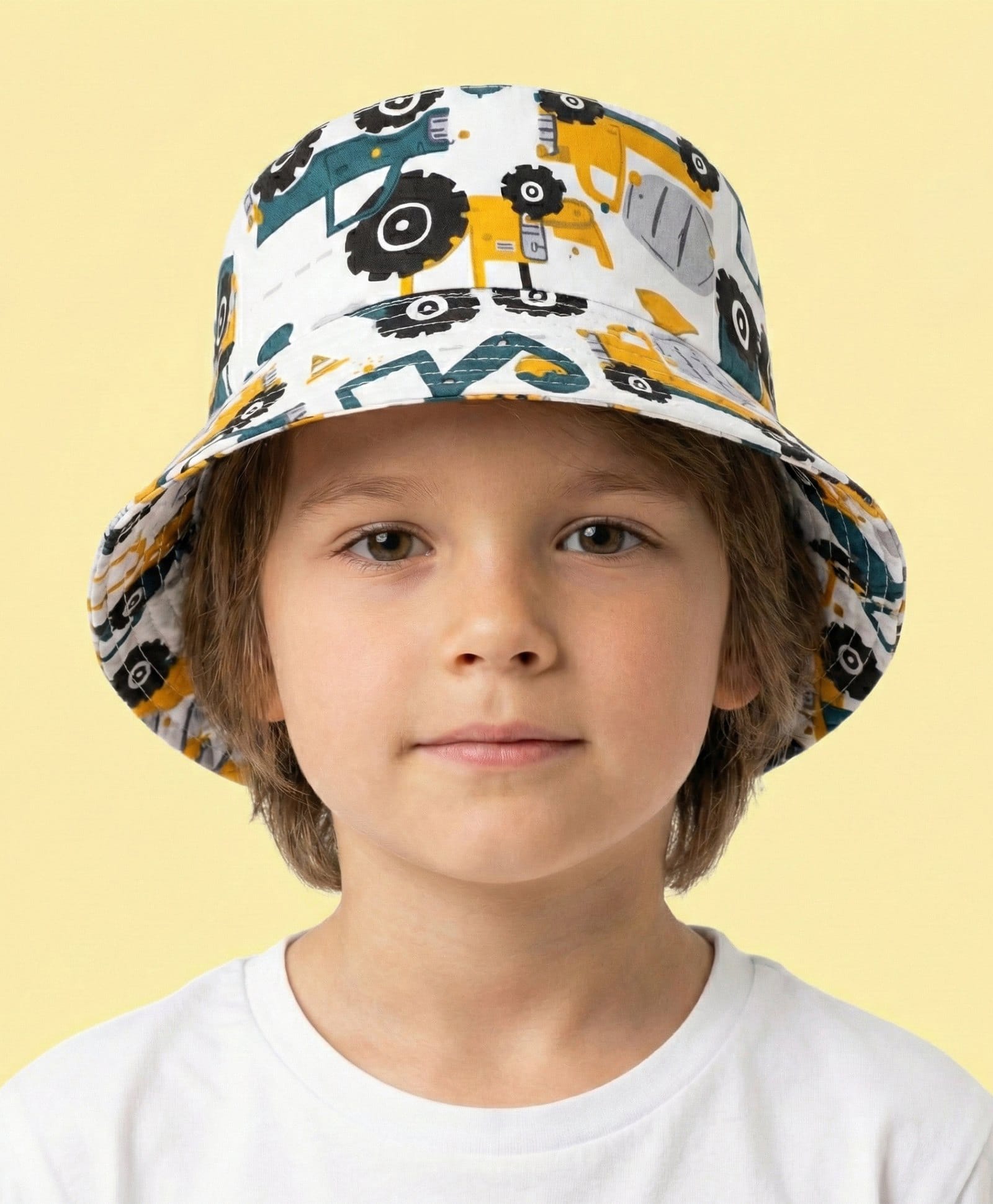 Vritraz Cotton Woven Construction Tractor Printed Bucket Hat - Yellow - Circumference - 52-56 Cm-picture-19