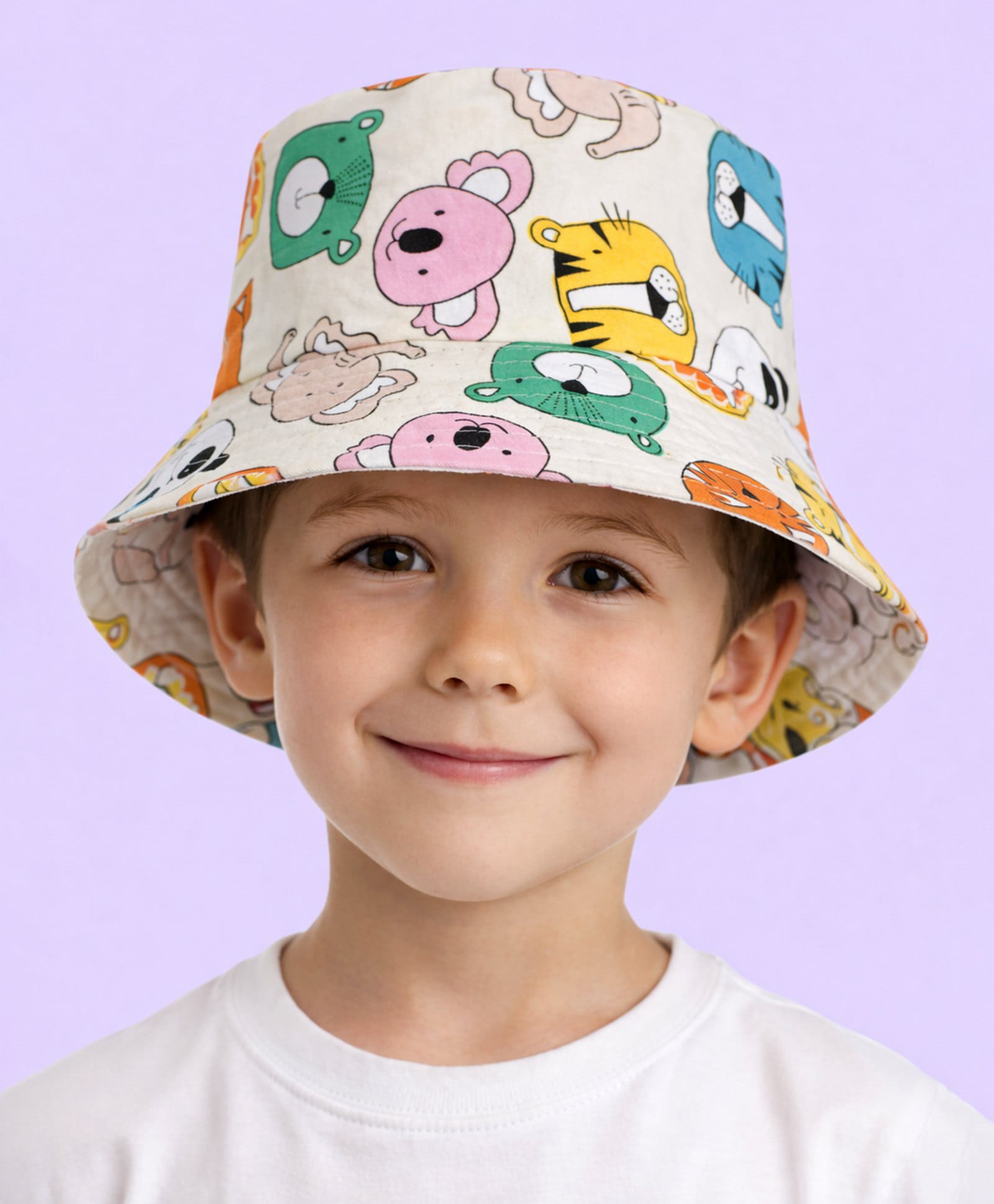 Vritraz Cotton Woven Animal Printed Bucket Hat - Beige -Circumference - 52 - 56 Cm-image-5