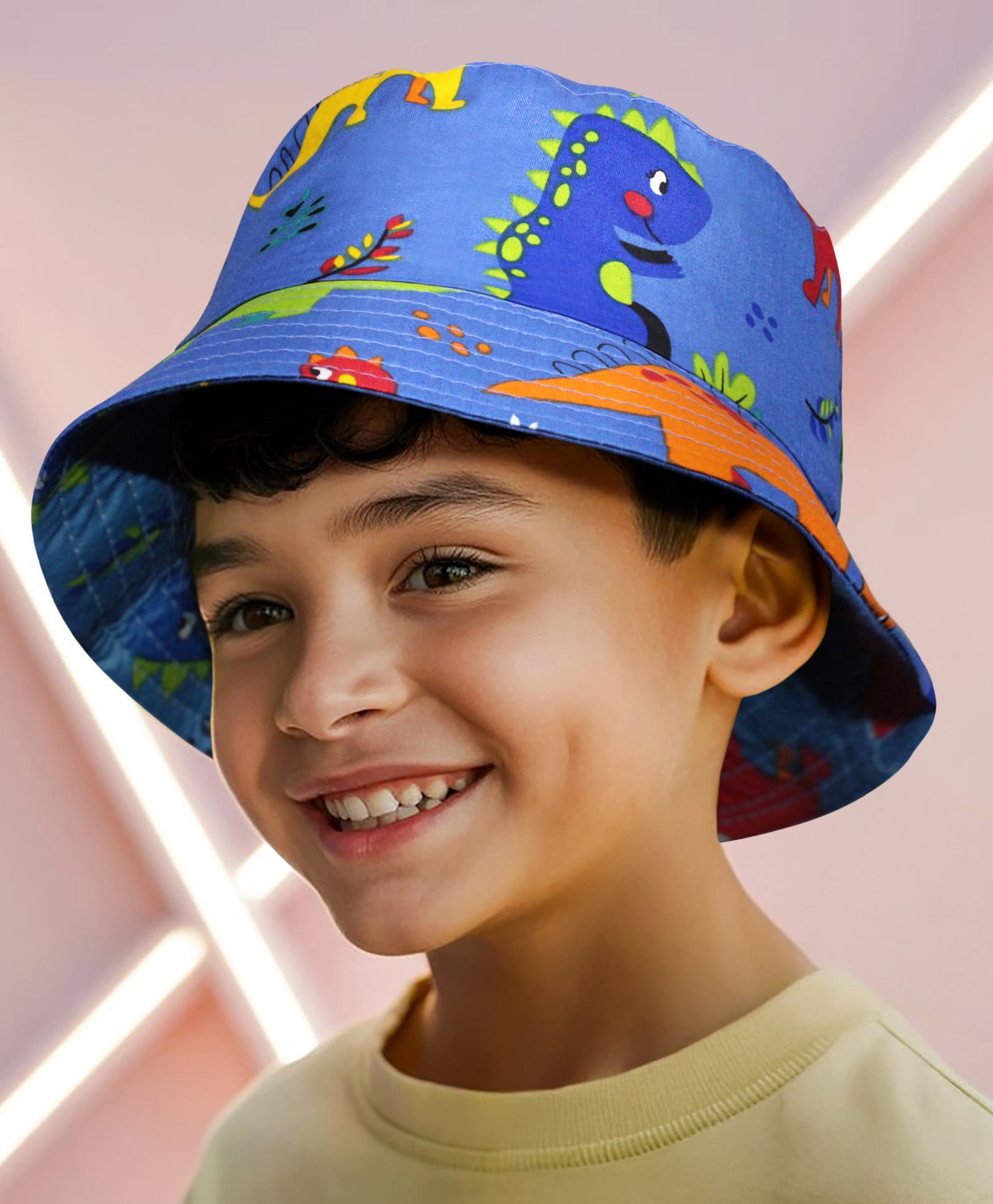 Vritraz Cotton Woven Dinosaur Printed Bucket Hat - Blue - Circumference 52-56 Cm-image-27
