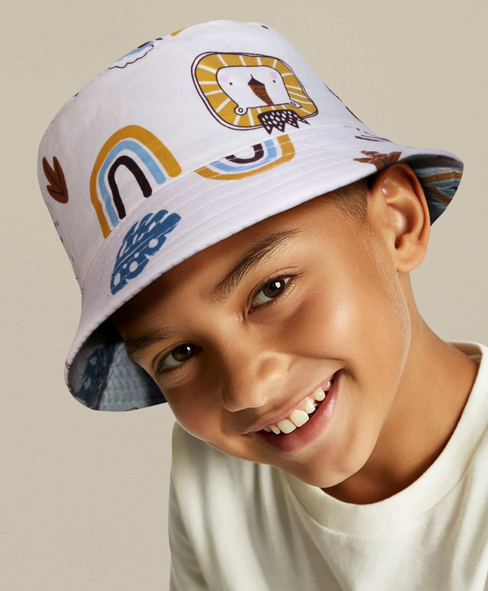 Vritraz Cotton Woven Rainbow Printed Bucket Hat - White - Circumference 52-56 Cm-image-20