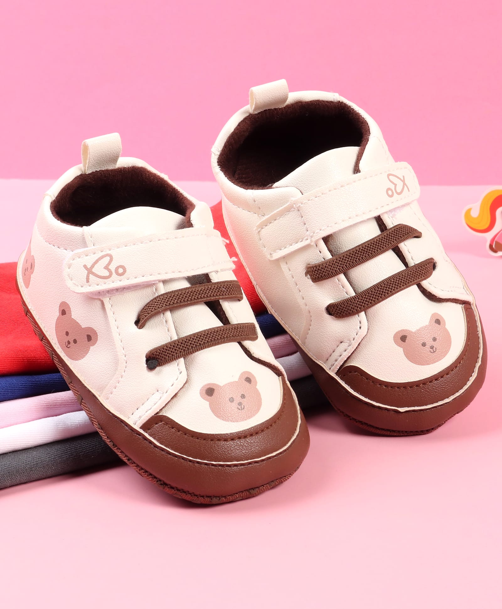 Babyoye Velcro Closure Booties With Teddy Bear Print - Beige-image-45