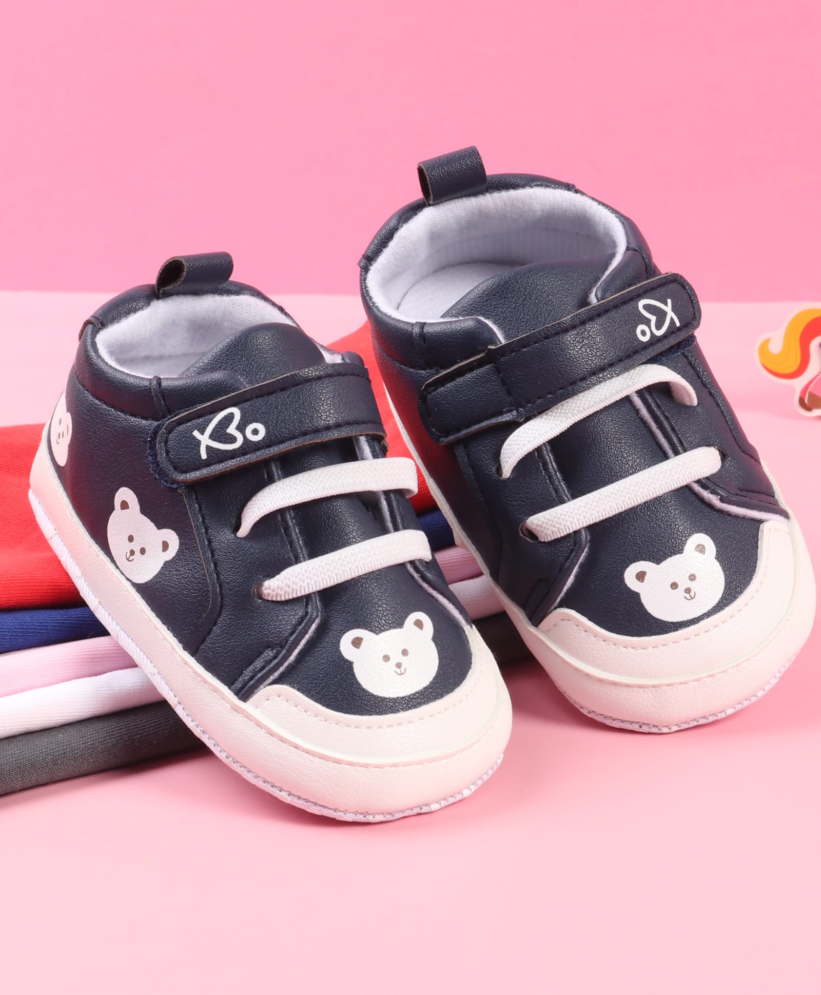 Babyoye Velcro Closure Booties With Teddy Bear Print - Navy Blue-image-41