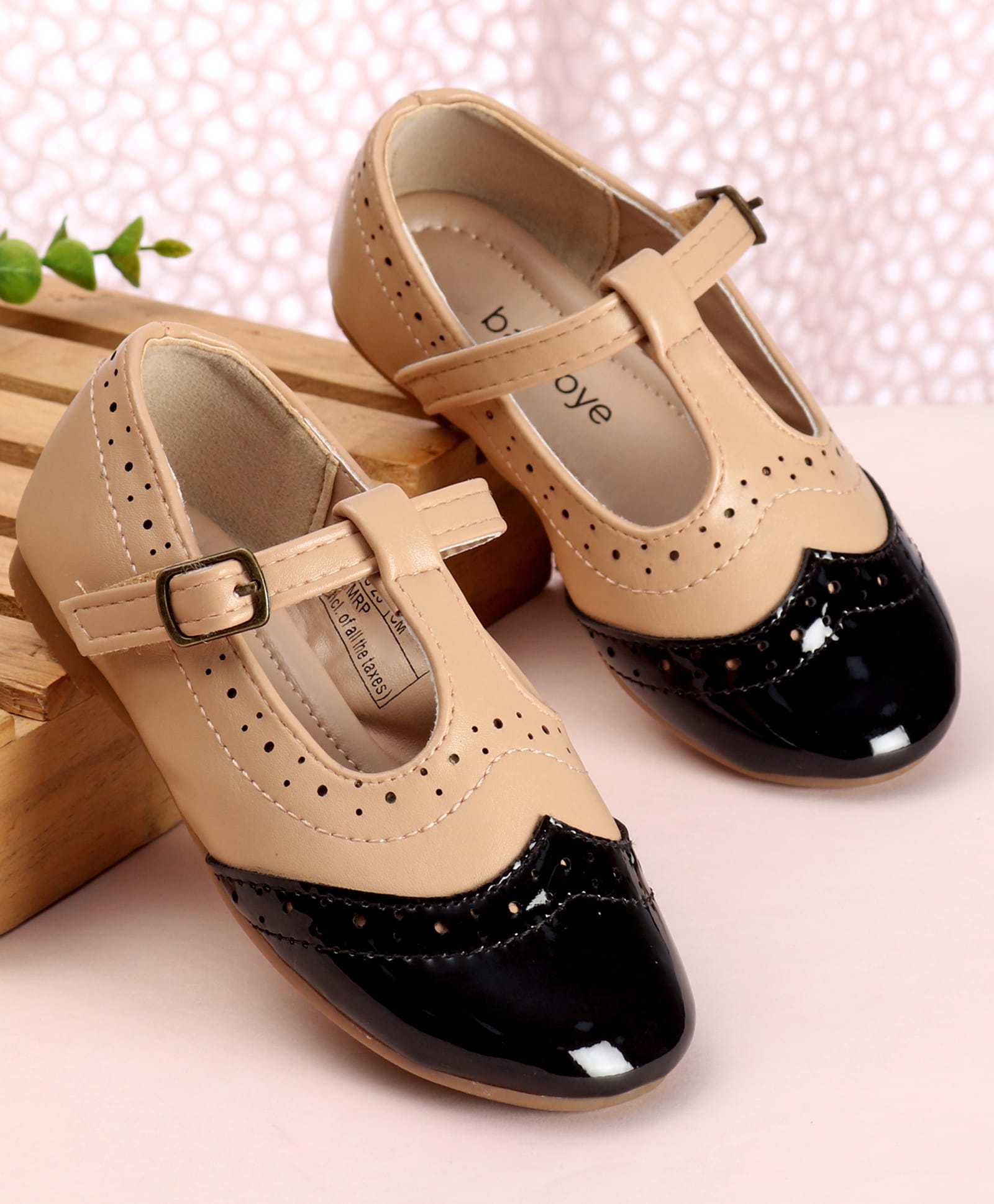 Babyoye Buckle Closure Ballerina With Polka Dots Design - Beige-picture-21