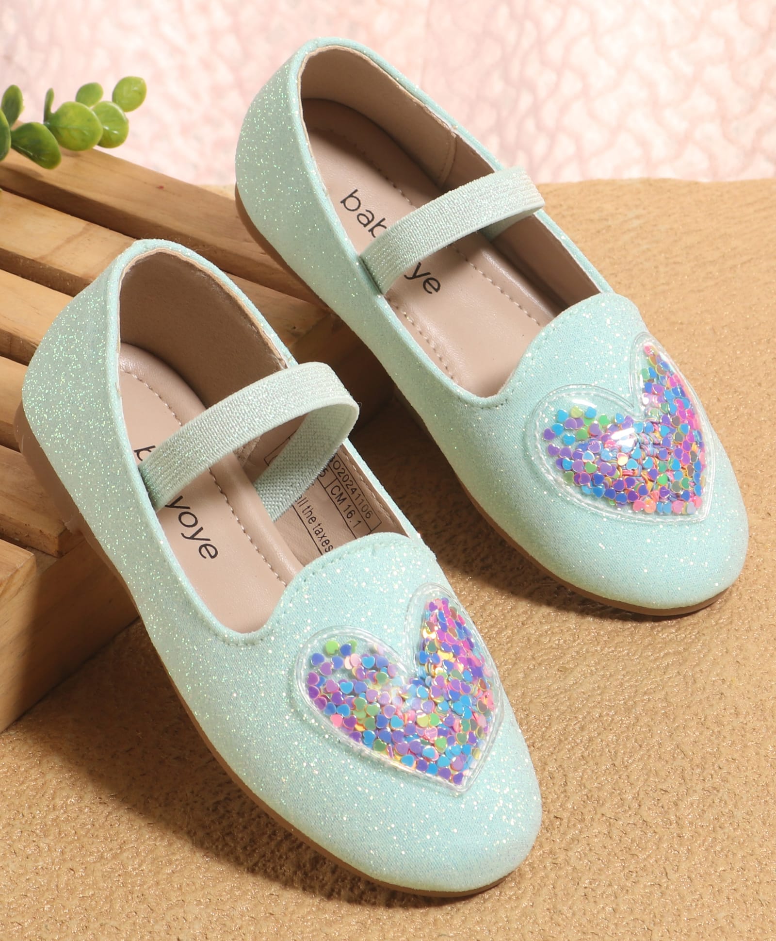 Babyoye Slip On Closed Toe Ballerinas with Heart Detailing - Sea Green-image-20