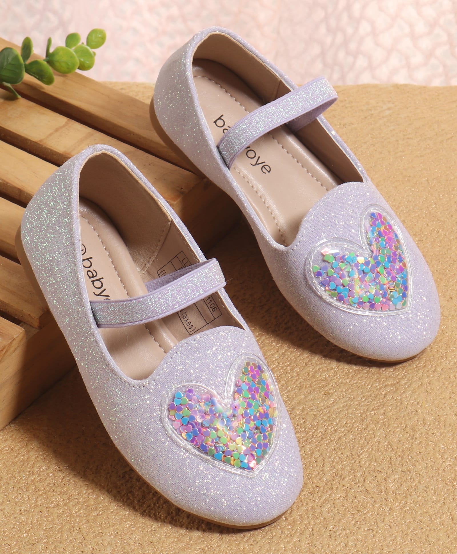 Babyoye Slip On Closed Toe Ballerinas with Heart Detailing - Purple-image-41