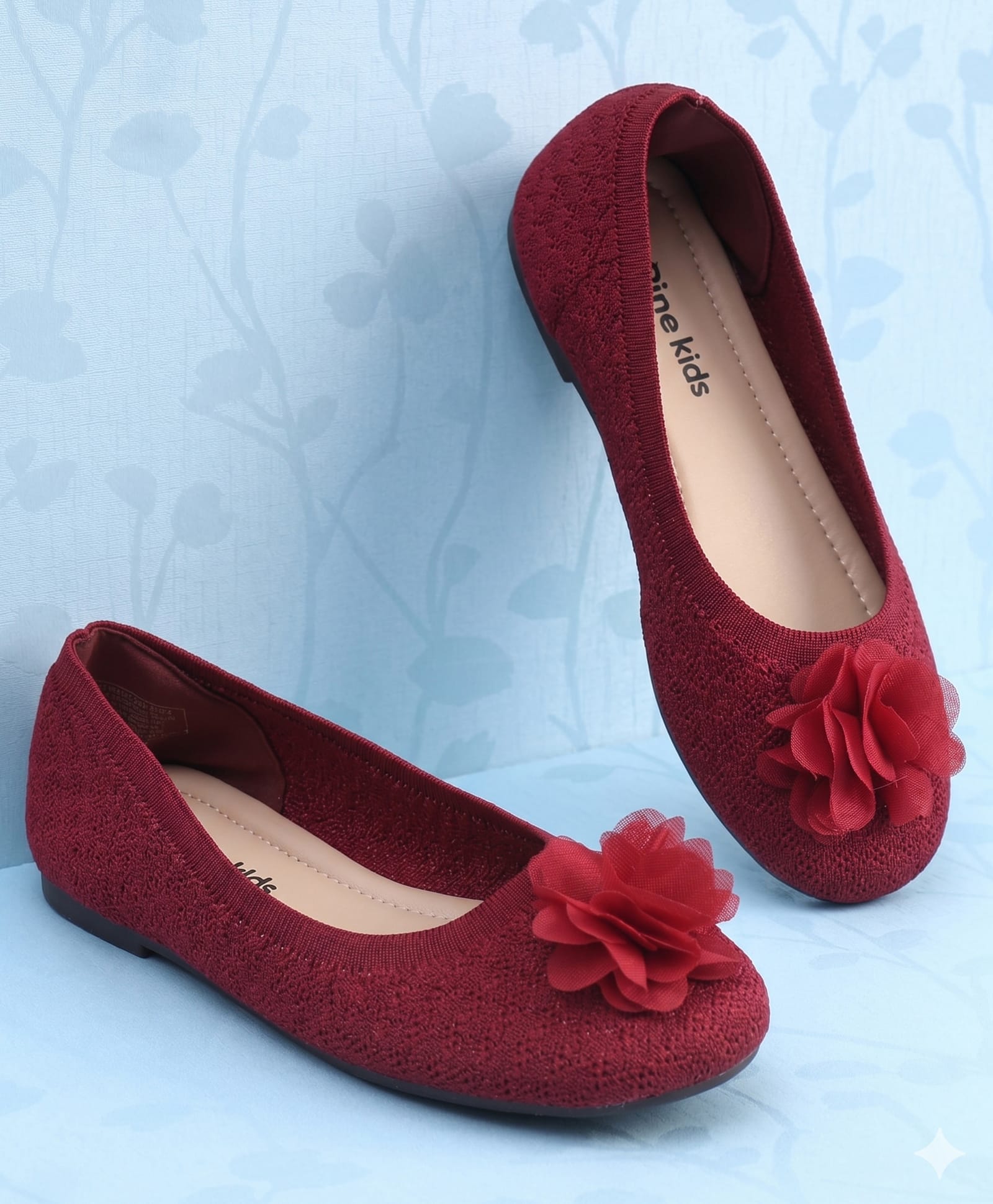 Pine Kids Slip On Ballerina With Floral Applique - Maroon-image-37