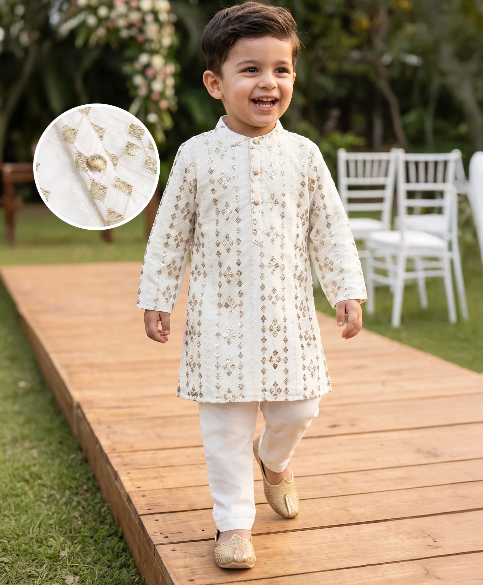 Babyhug Cotton Woven Full Sleeves Embroidered Kurta Pyjama Set - Offwhite-picture-20