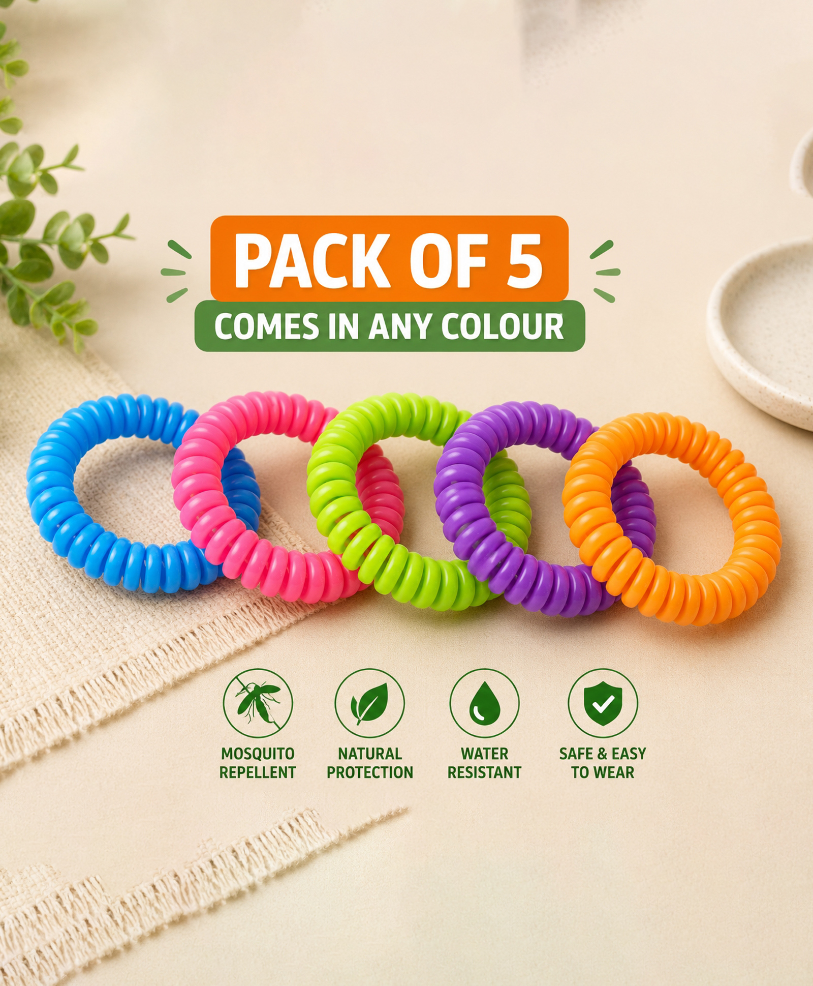Totilo Mosquito Repellent Band ,Child Friendly, Plant Based Formula, Free Size- Multicolour (Pack of 5)-image-31