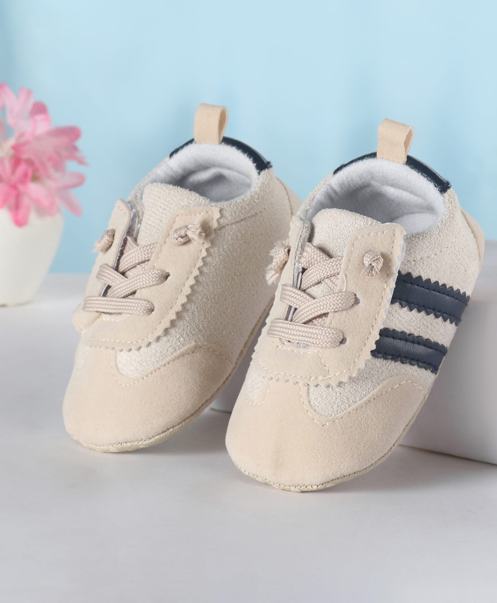 Cute Walk by Babyhug Lace Up Booties with Stripes - Navy Blue-image-40